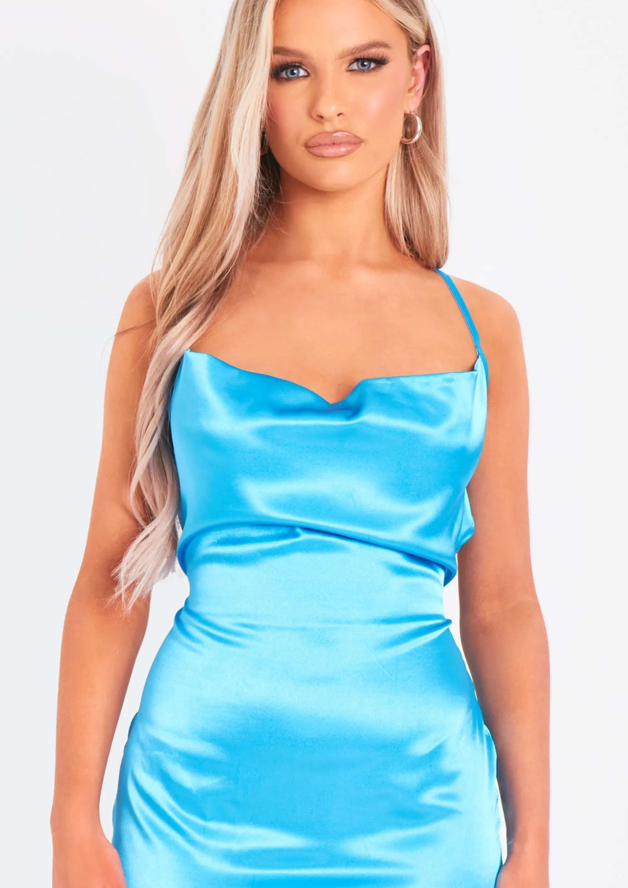 Missy Empire Adeline Blue Satin Cross Back Maxi Dress^Women Dresses