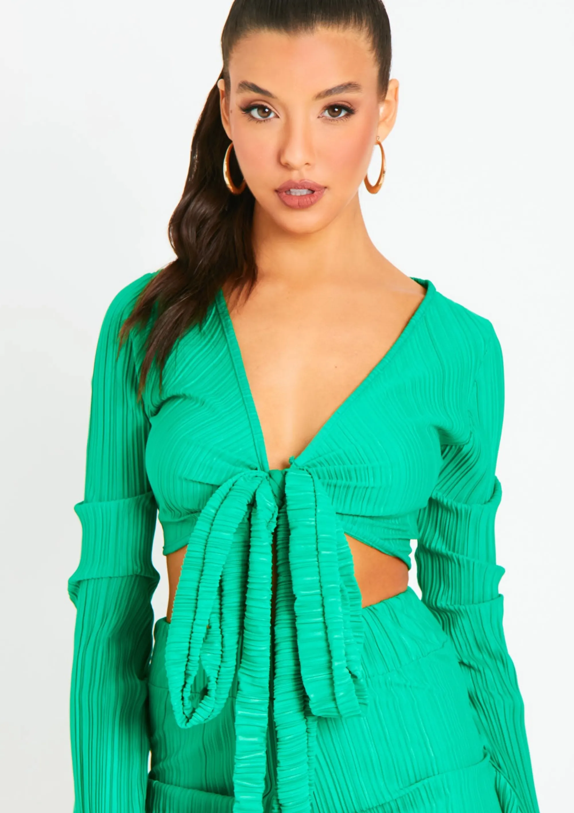 Missy Empire Alice Green Plisse Wrap Tie Crop Top Cheap