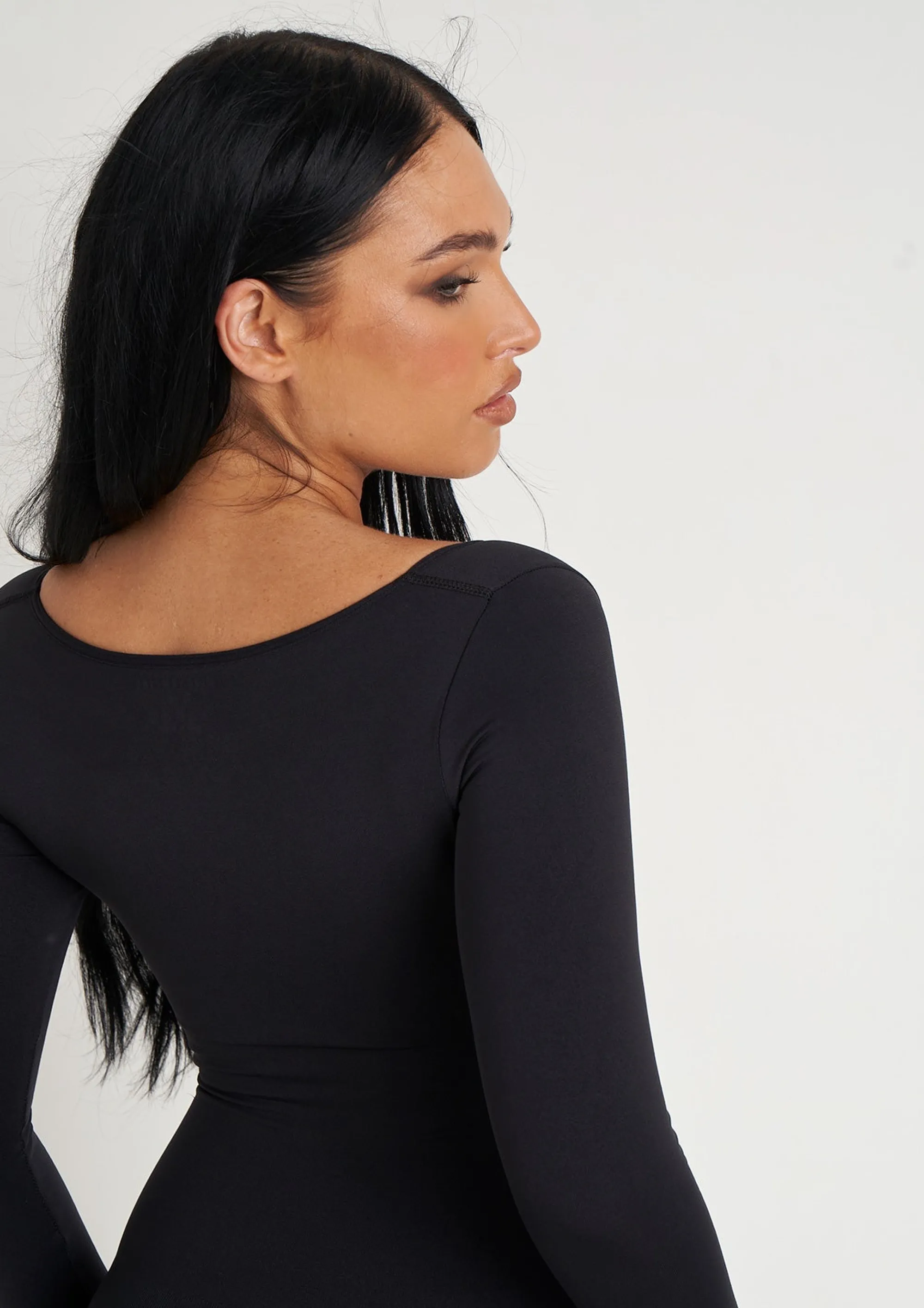Missy Empire Amelia Black Seamless Long Sleeve Plunge Jumpsuit^Women Seamless & Shapewear