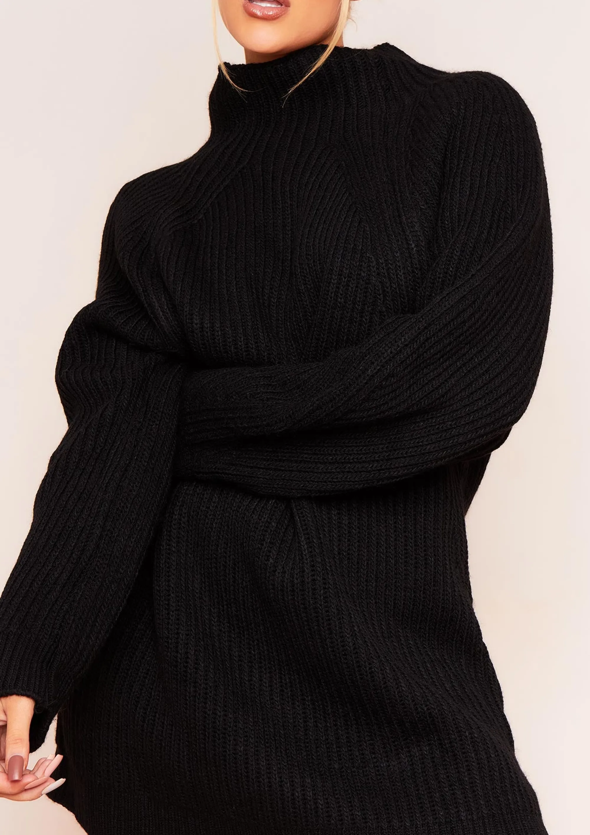 Missy Empire Amie Black Chunky Knit Jumper Dress^Women Dresses