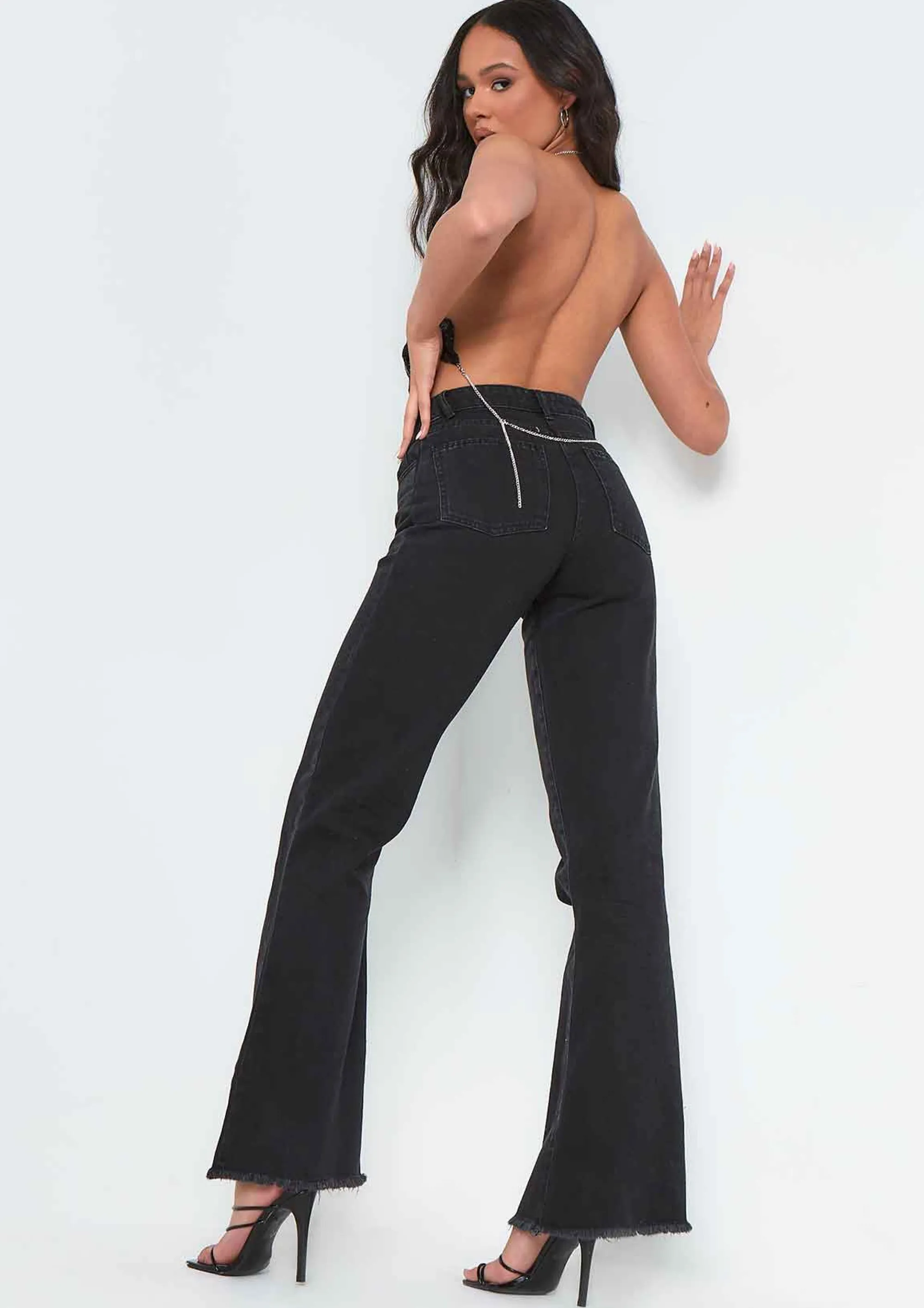 Missy Empire Anica Black Wash High Waisted Flare Leg Jeans Best