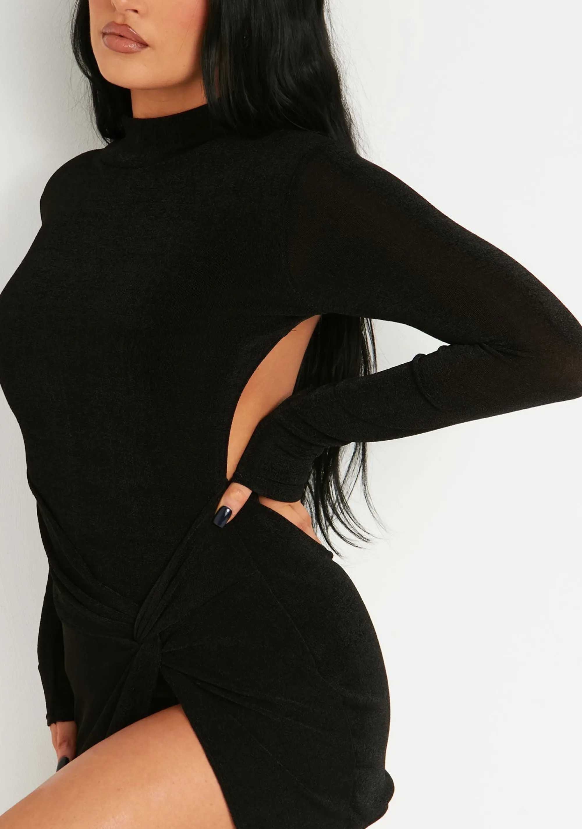 Missy Empire Annya Black Extreme Thigh Split Backless Mini Dress^Women Dresses