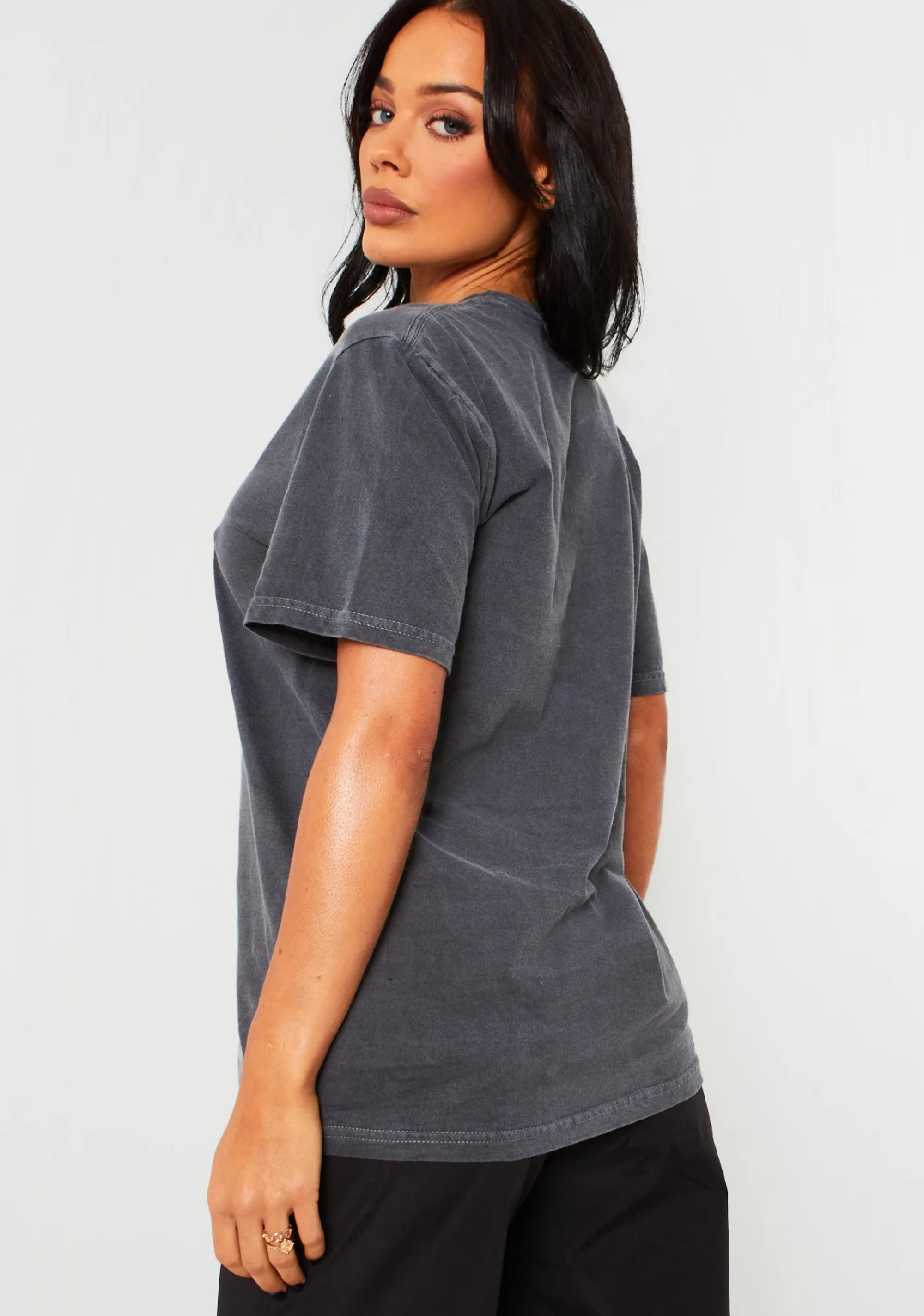 Missy Empire Antonella Pink Floyd Washed Black Oversized Band T-Shirt Cheap