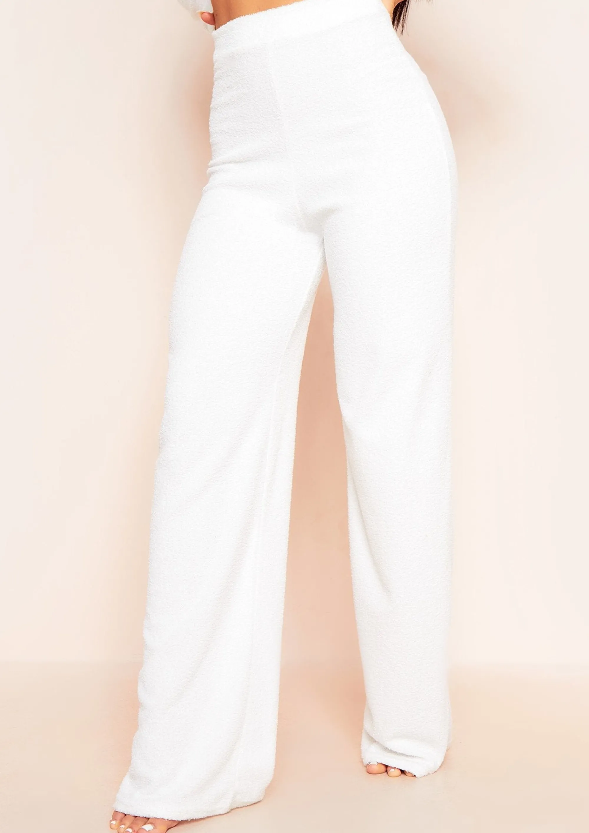 Missy Empire Arabella Cream Soft Towelling Wide Leg Trousers^Women Trousers
