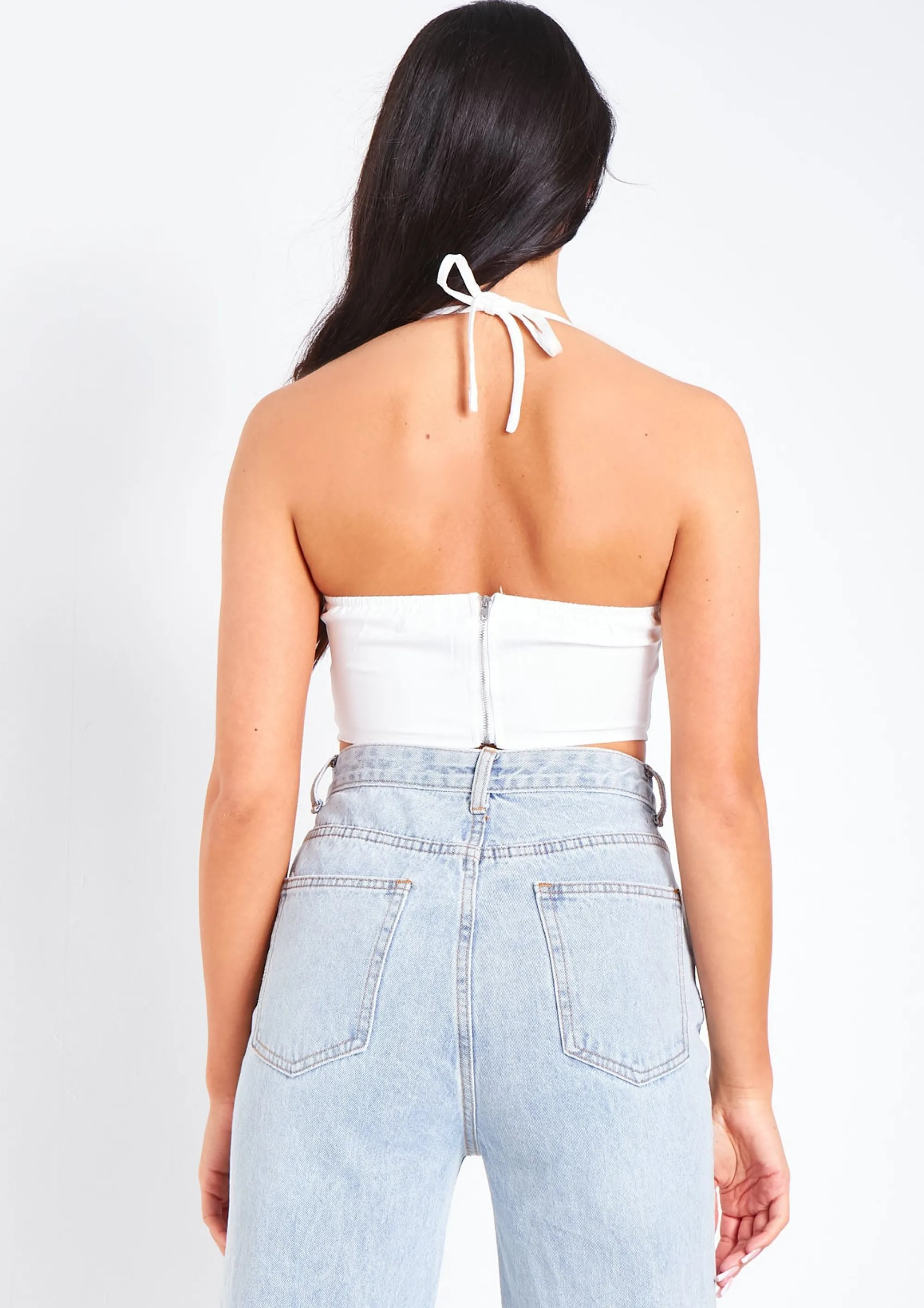 Missy Empire Arden Ivory Halterneck Corset Plunge Top Best