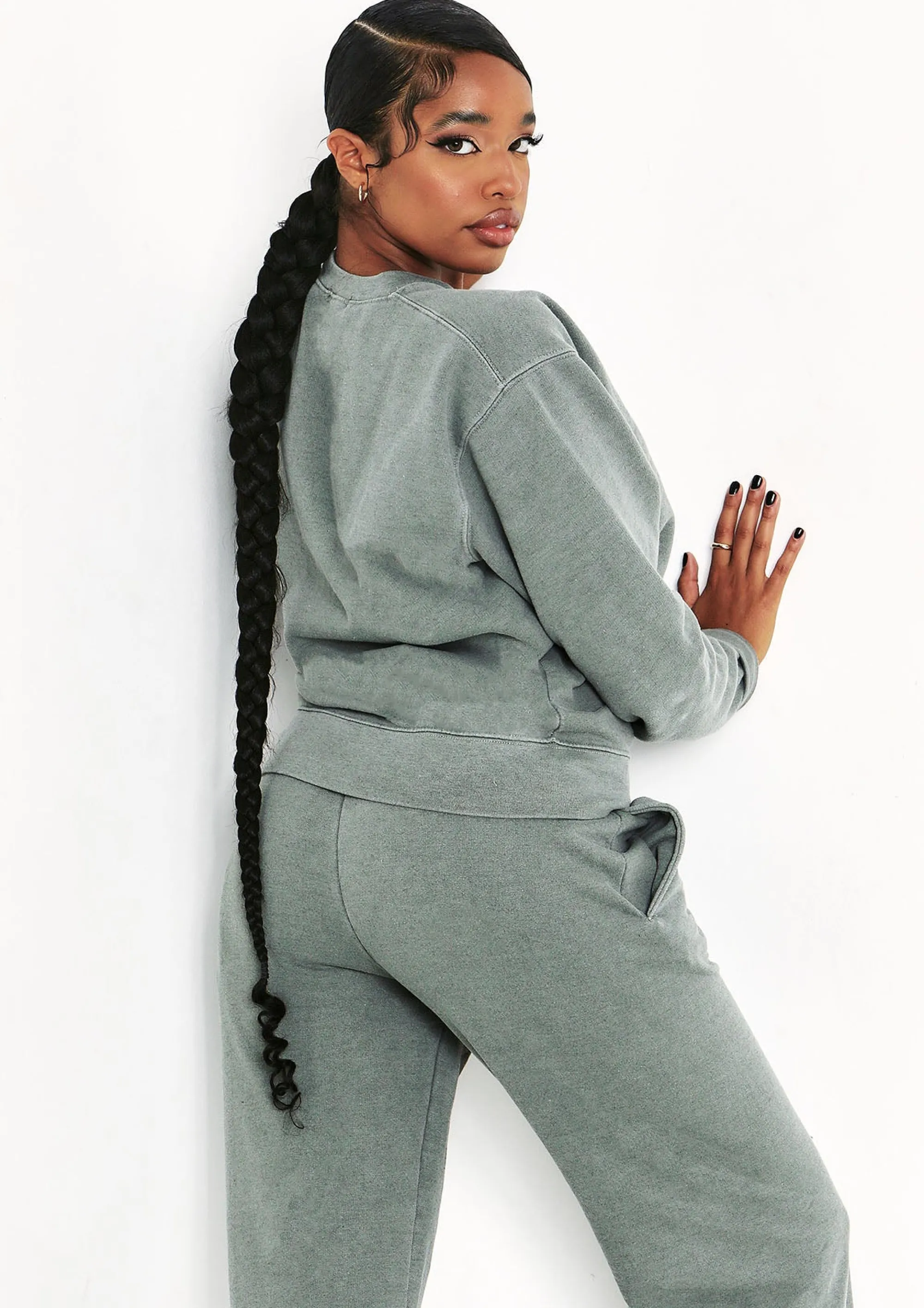 Missy Empire Ashley Sage Green Washed Oversized Sweatshirt Online