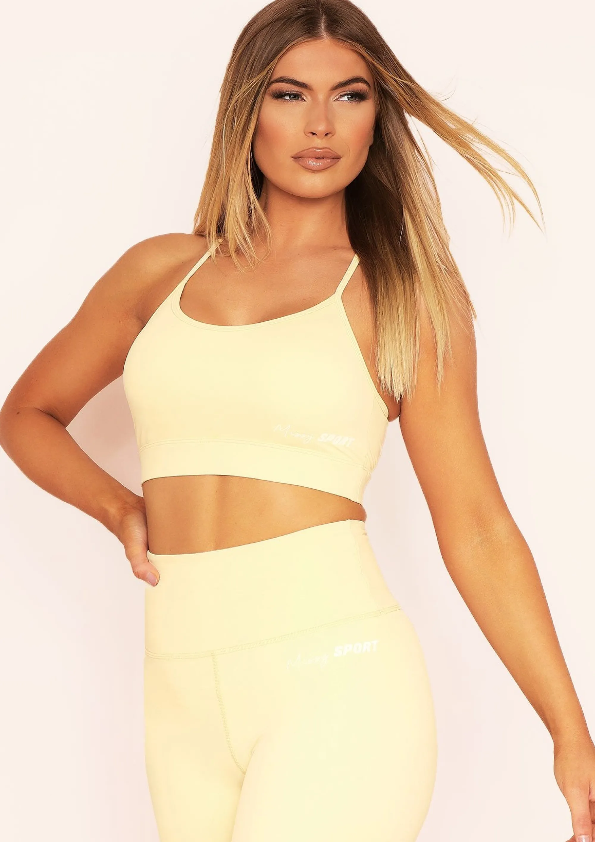 Missy Empire Audrey Yellow Missy Sport Strappy Cross Back Gym Crop Top Cheap
