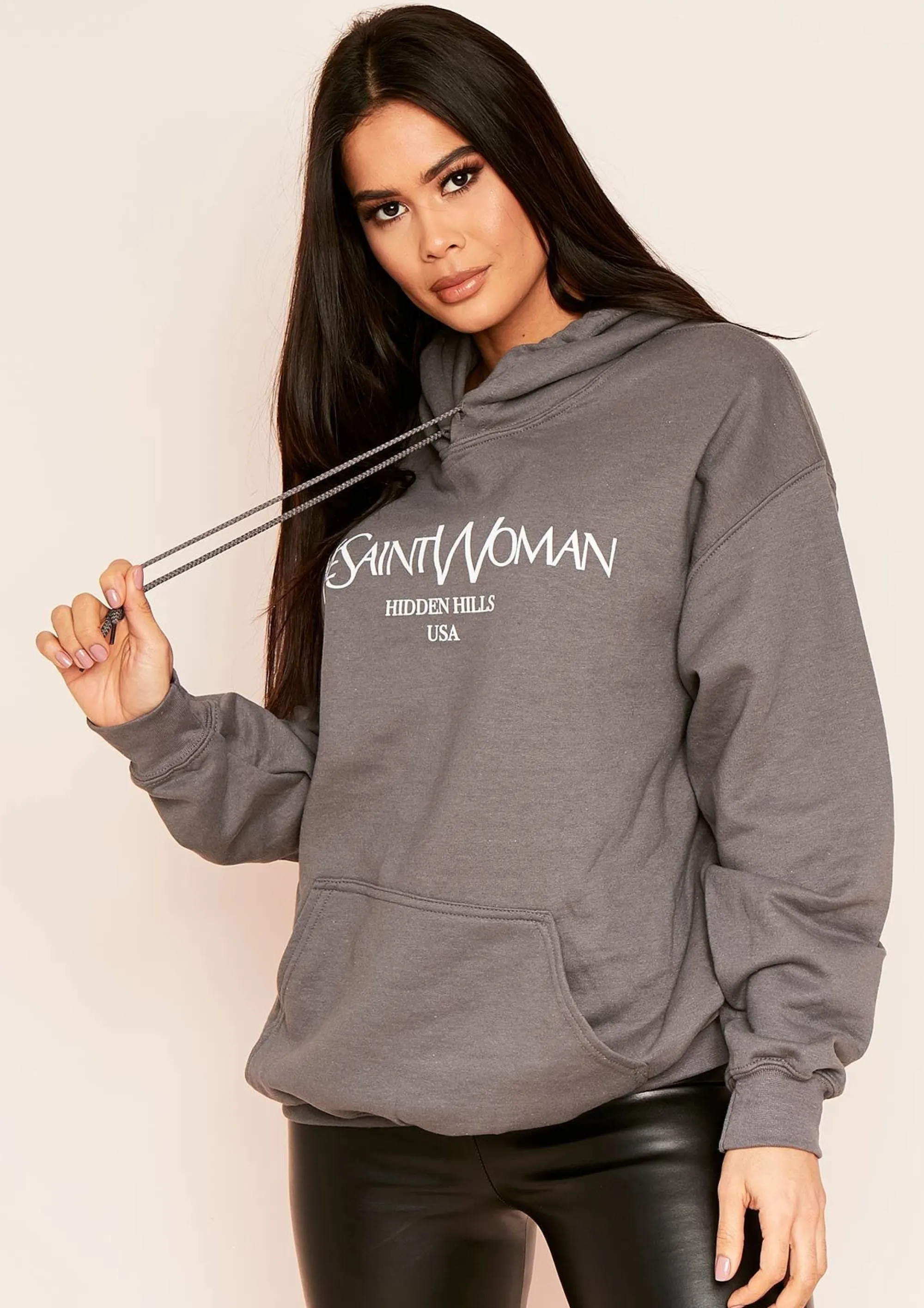 Missy Empire Ava Charcoal Woman Slogan Oversized Hoodie Best