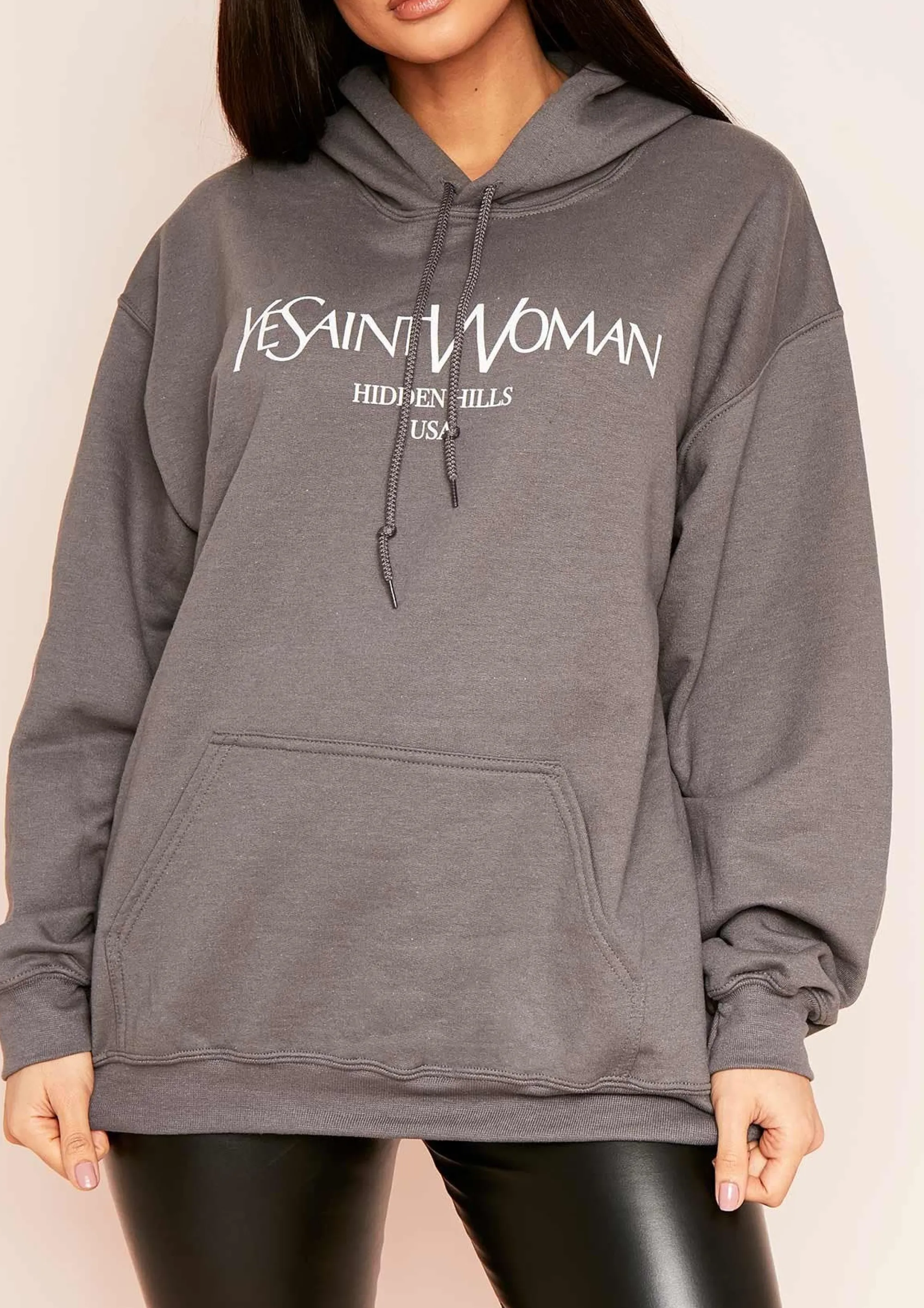 Missy Empire Ava Charcoal Woman Slogan Oversized Hoodie Best