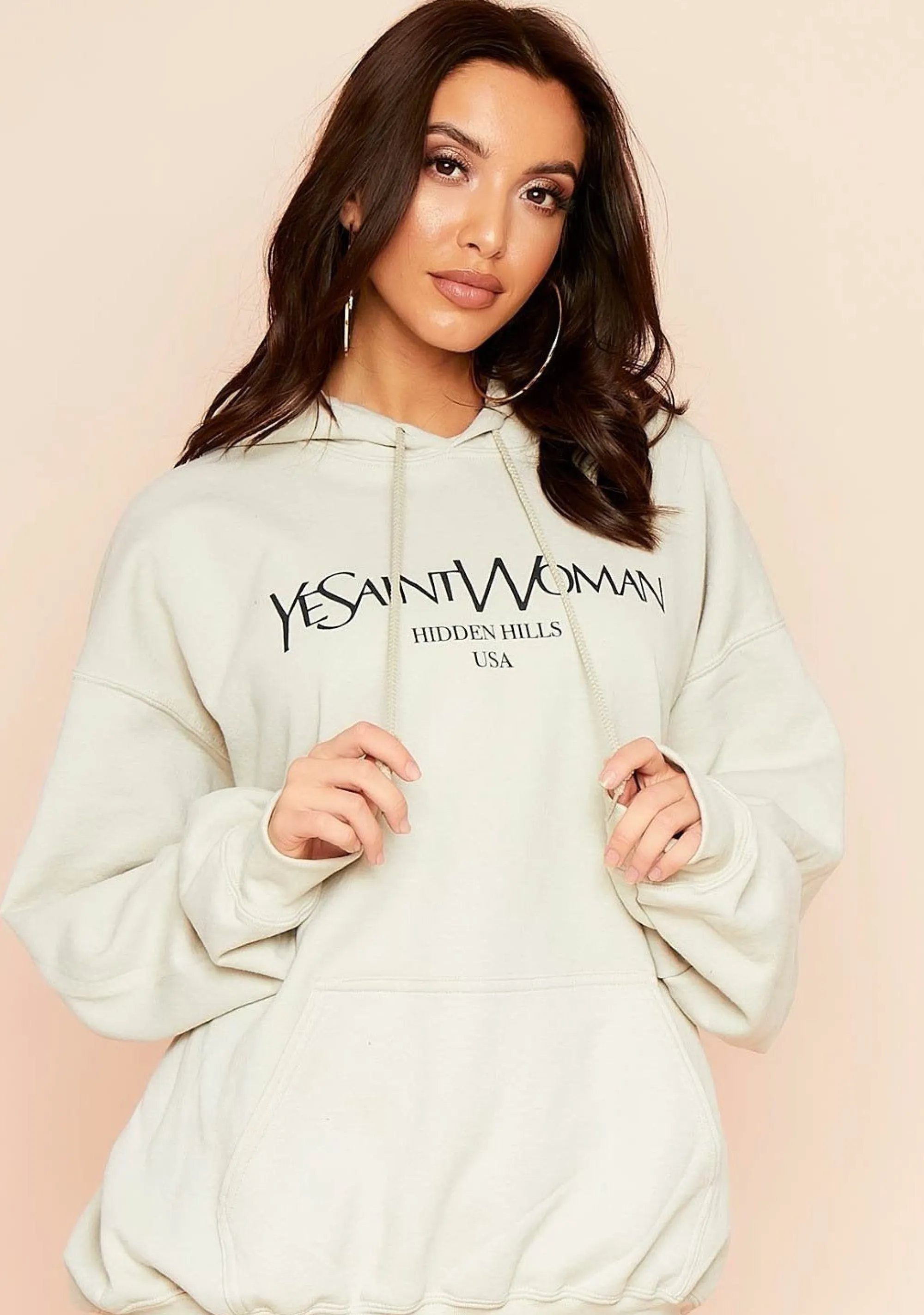 Missy Empire Ava Sand Woman Slogan Oversized Hoodie Best