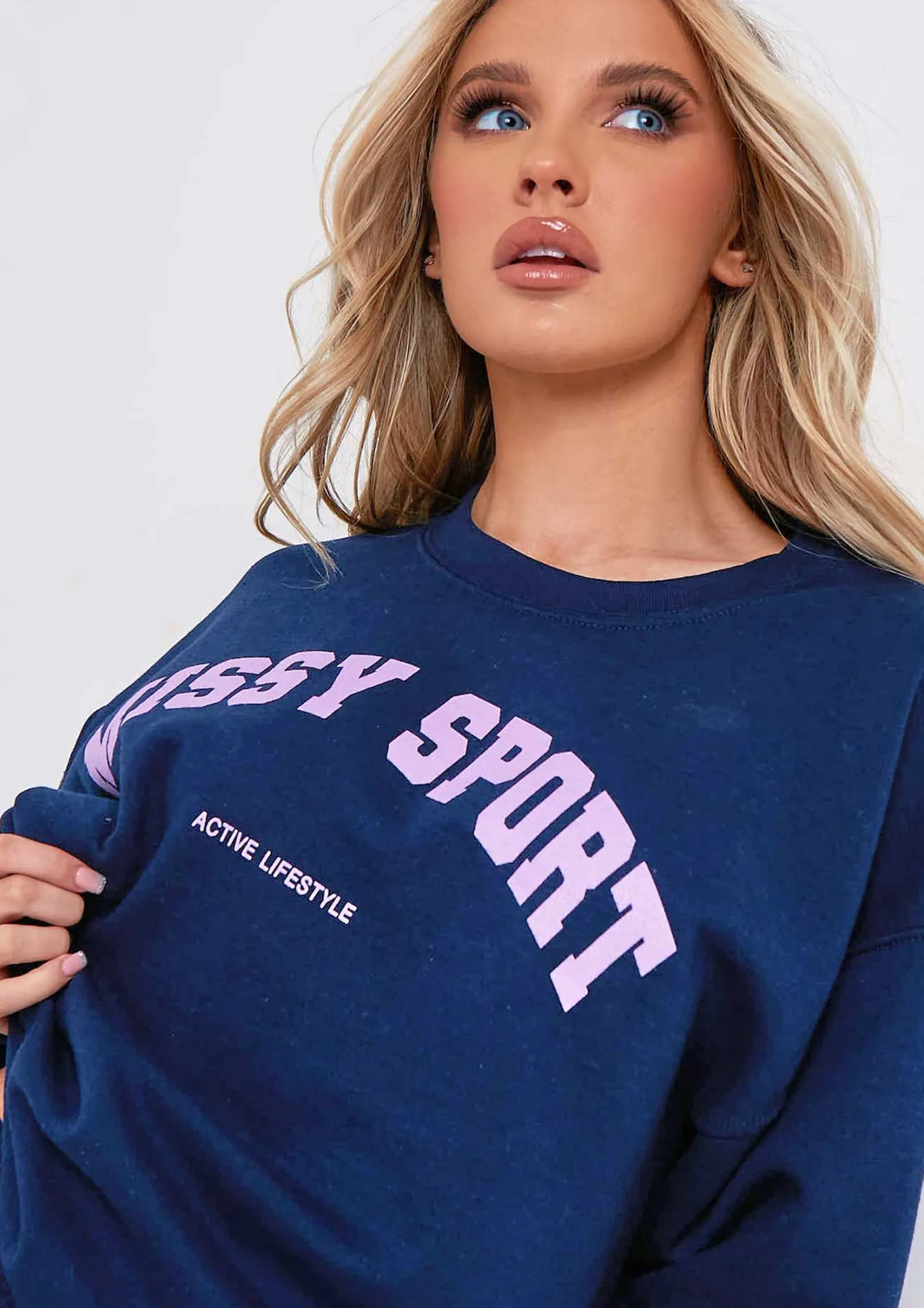 Missy Empire Bethan Navy Missy Sport Slogan Sweatshirt Co-Ord Cheap