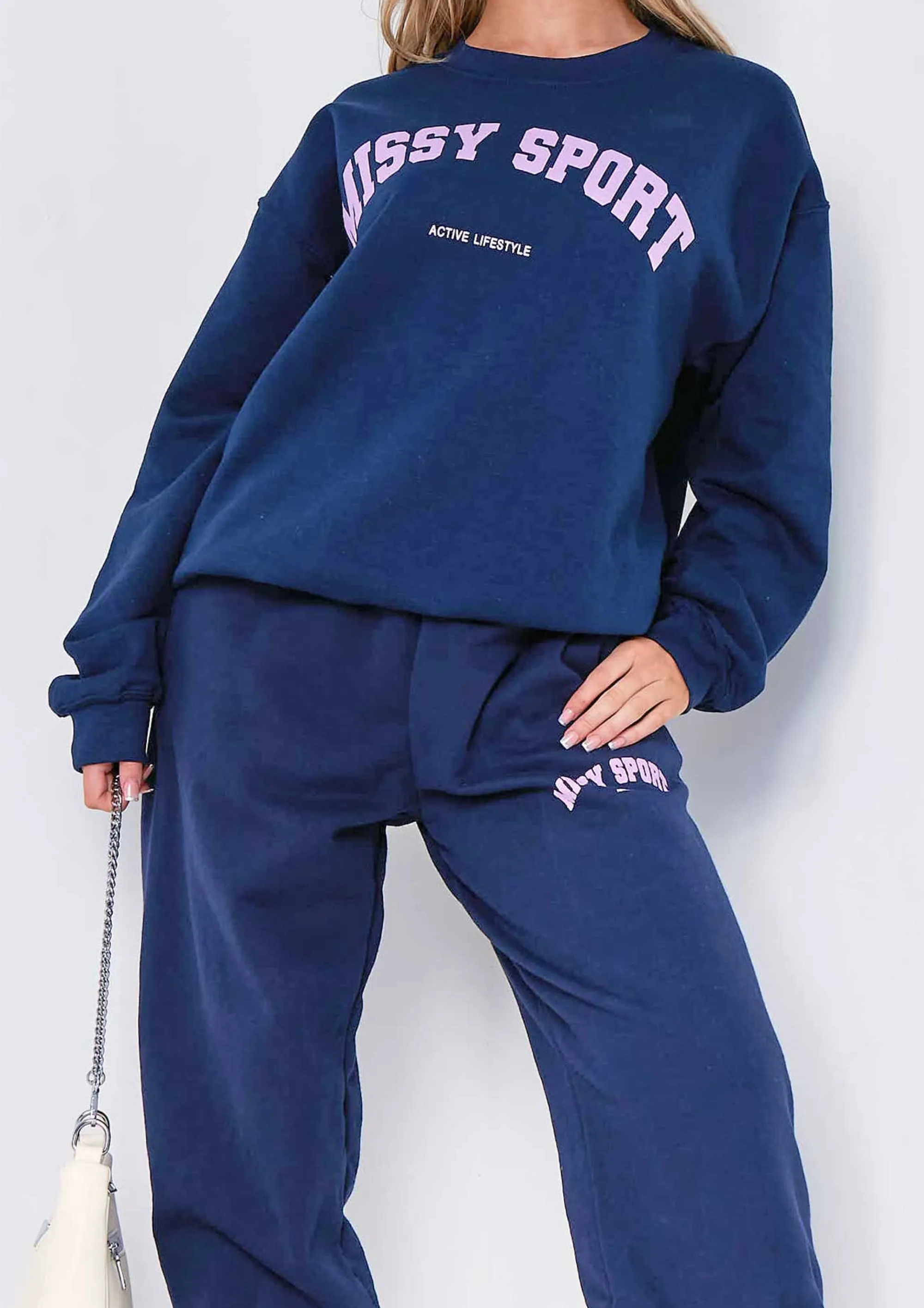 Missy Empire Bethan Navy Missy Sport Slogan Sweatshirt Co-Ord Cheap