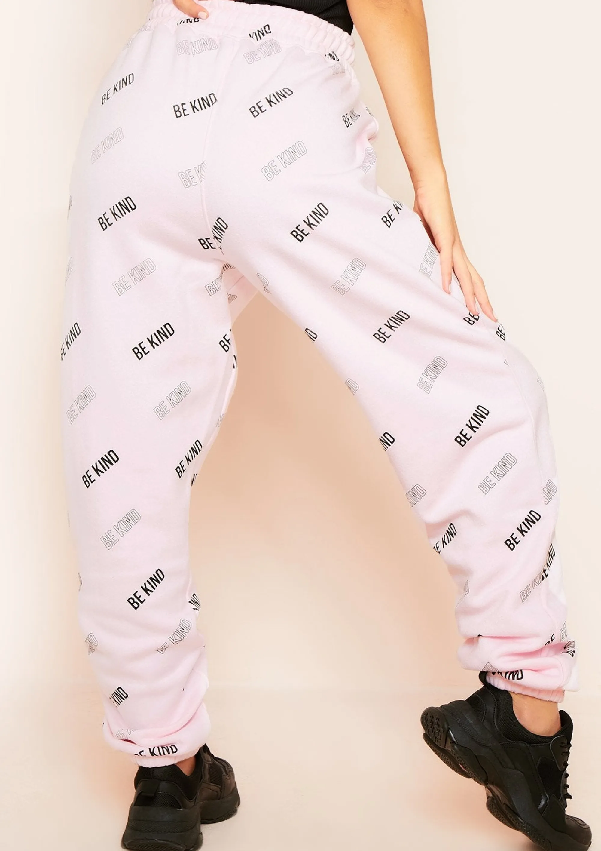 Missy Empire Candice Pink Be Kind Repetitive Text Oversized Joggers^Women Loungewear