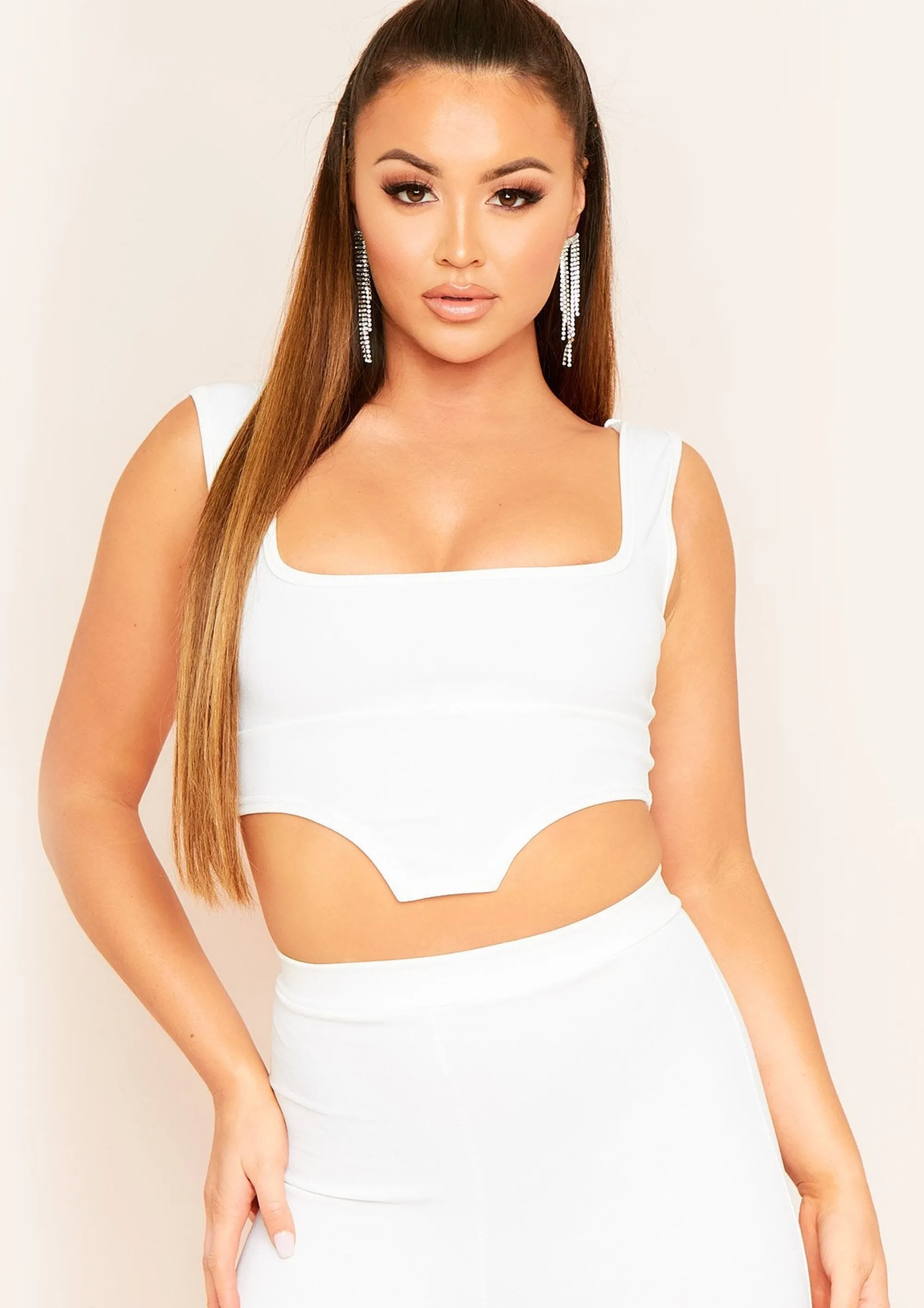 Missy Empire Cefariana White Plain Square Neck Corset Crop Top Shop