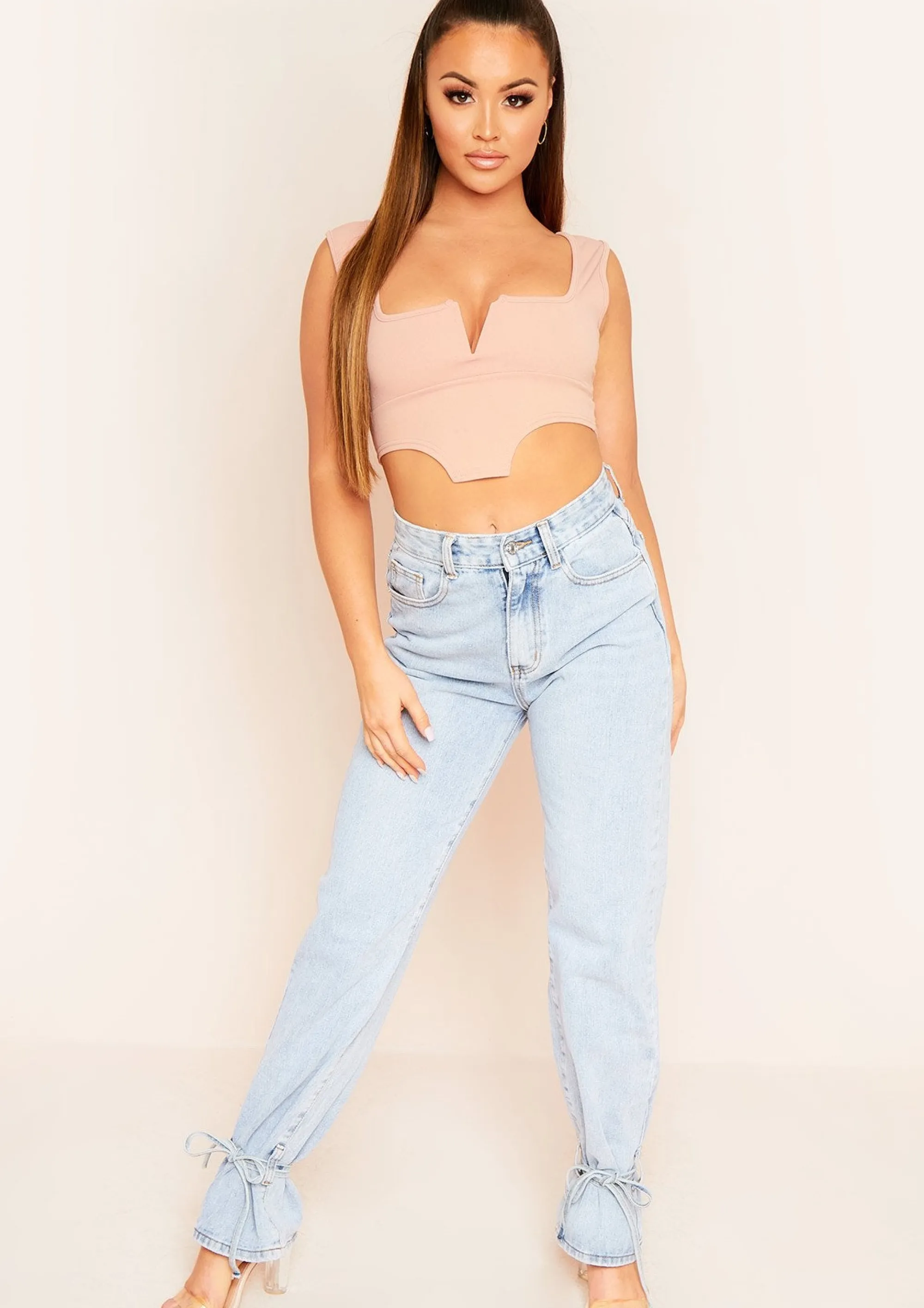 Missy Empire Celestina Rose Pink V Bar Square Neck Corset Crop Top Shop