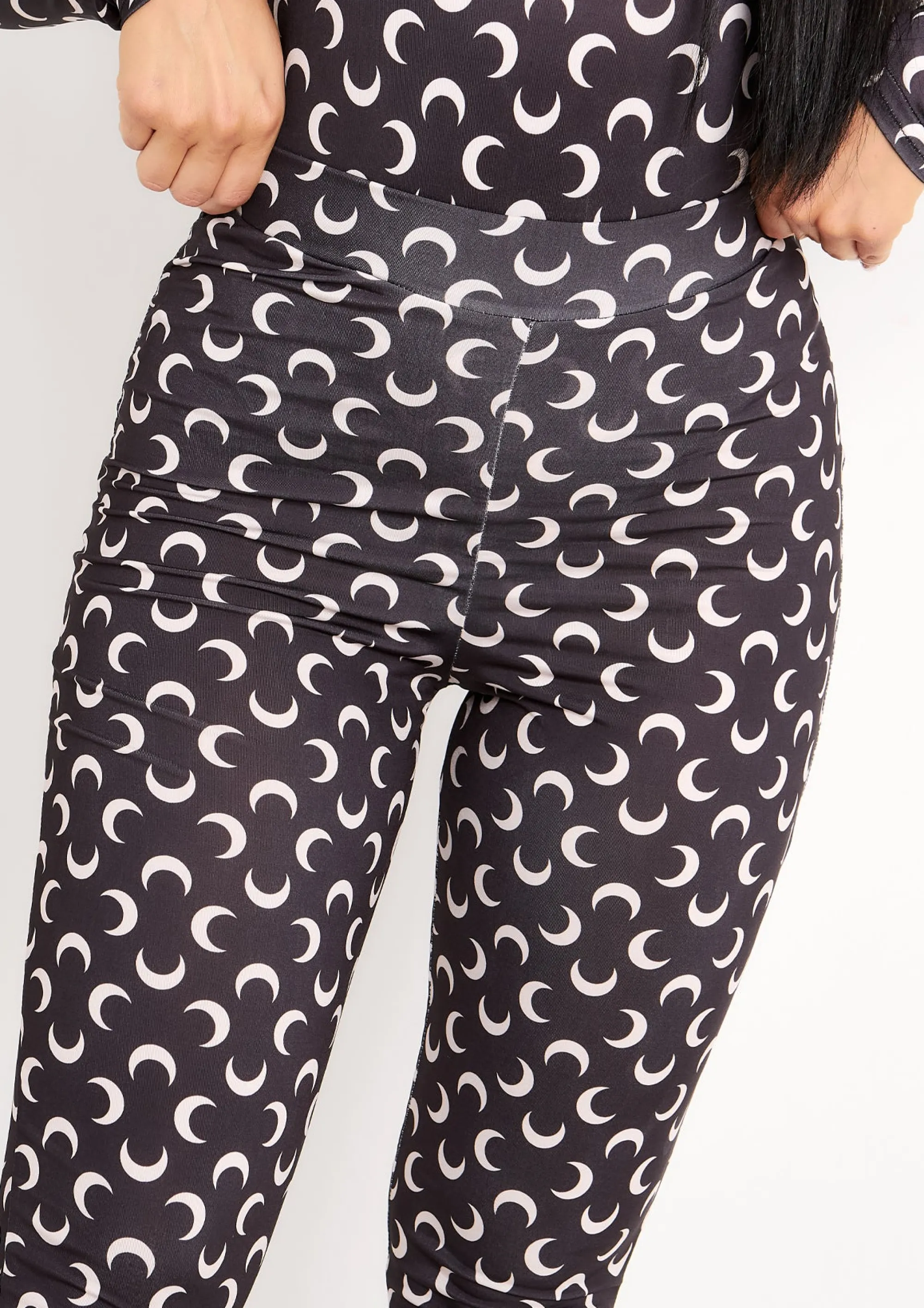 Missy Empire Celia Black Moon Print Split Side Hem High Waisted Leggings^Women Leggings