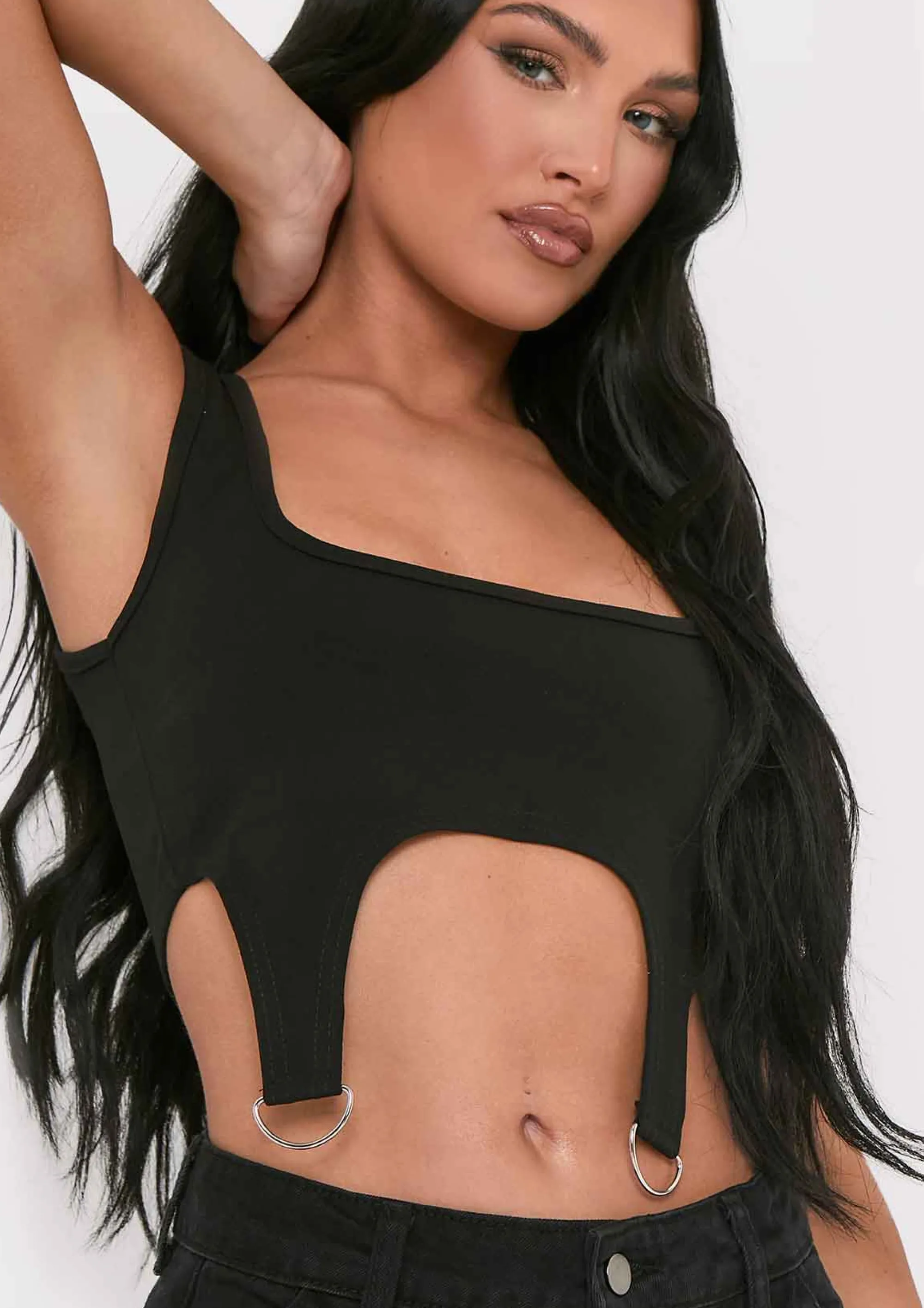 Missy Empire Chaka Black D Ring Corset Crop Top Flash Sale