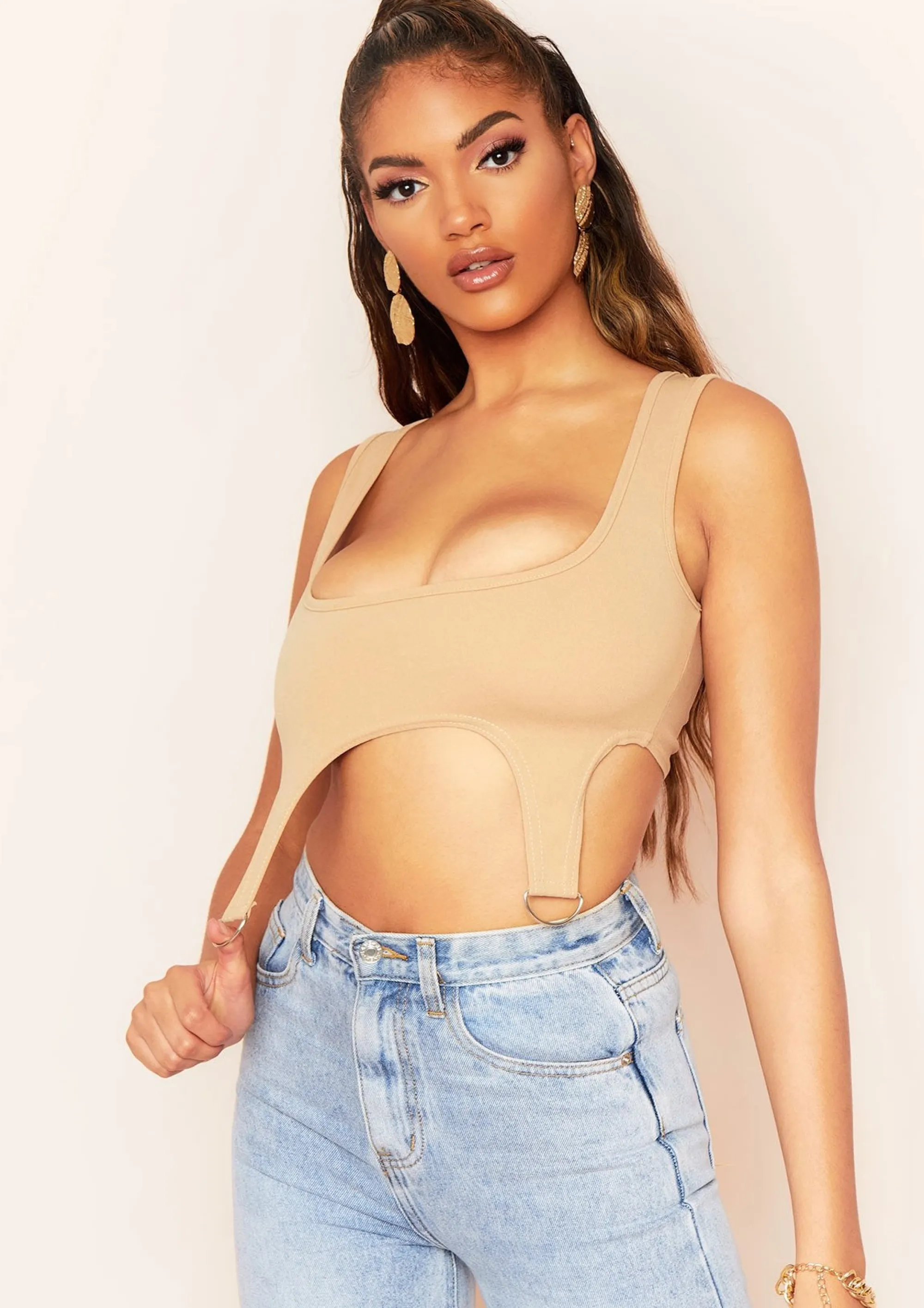 Missy Empire Chaka Stone D Ring Corset Crop Top Flash Sale