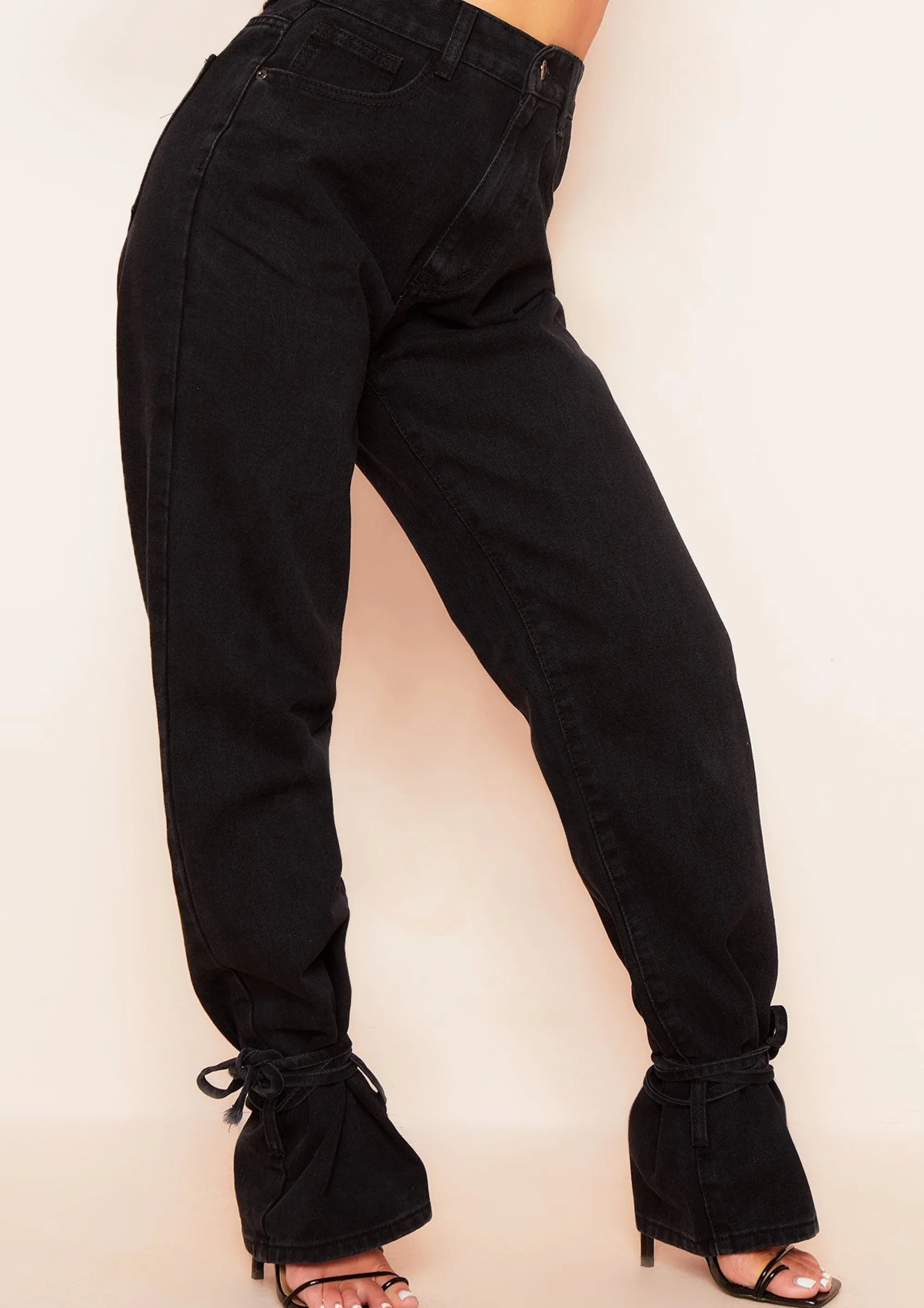 Missy Empire Cici Black Denim Dark Wash Tie Hem Straight Leg Jeans Discount