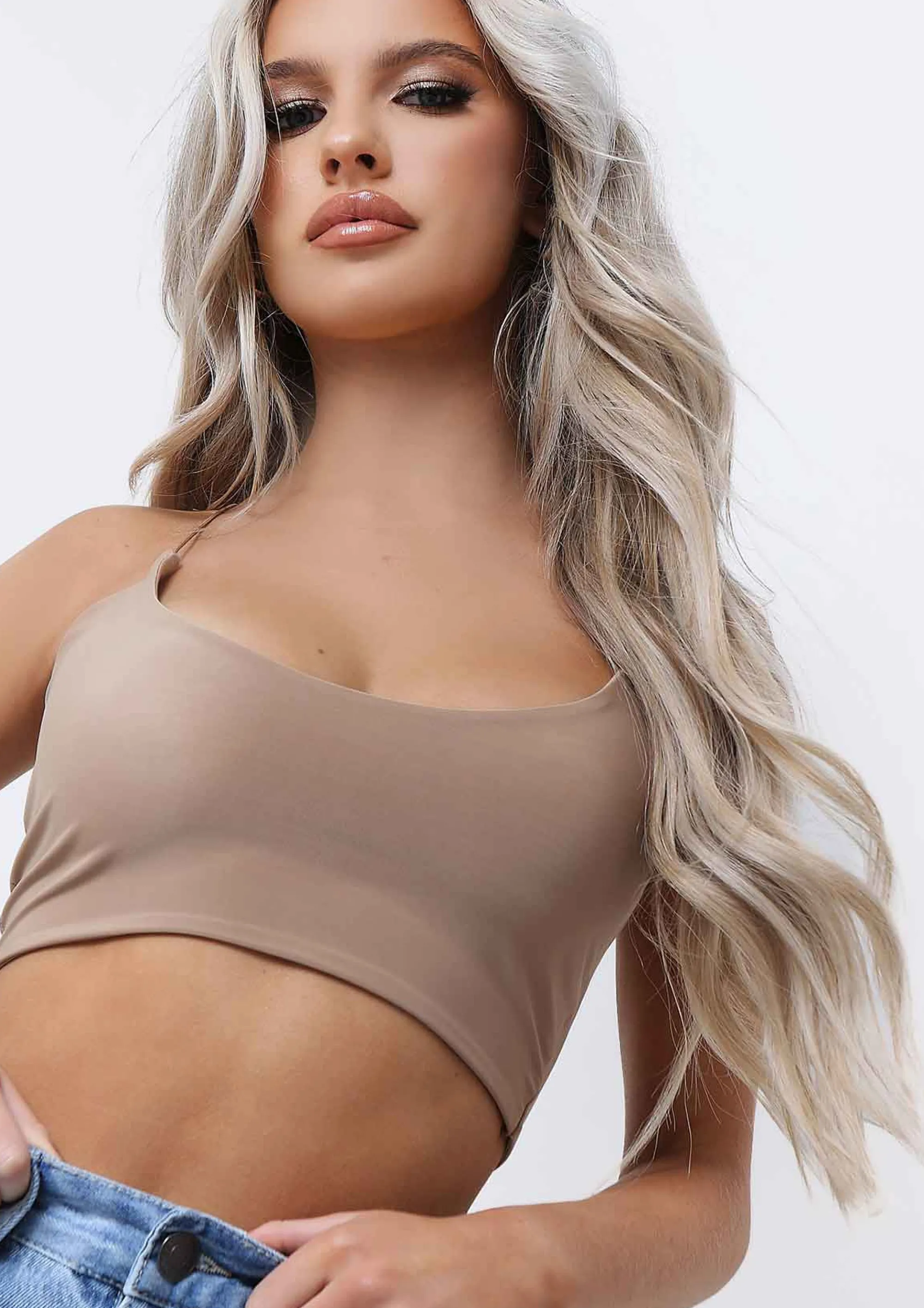Missy Empire Corazon Camel Basic Round Scoop Neck Strappy Bralet New