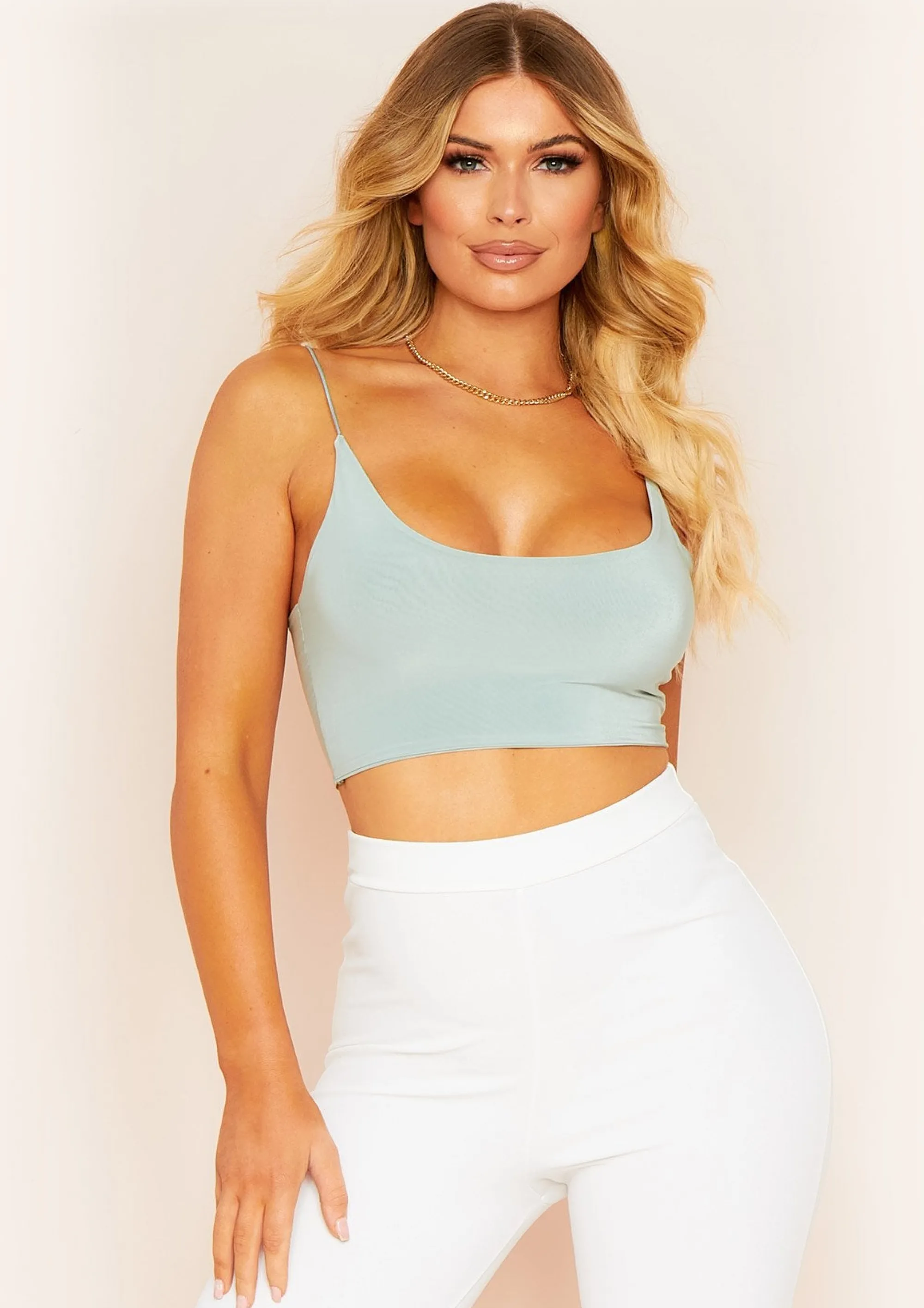 Missy Empire Corazon Sage Basic Round Scoop Neck Strappy Bralet Sale