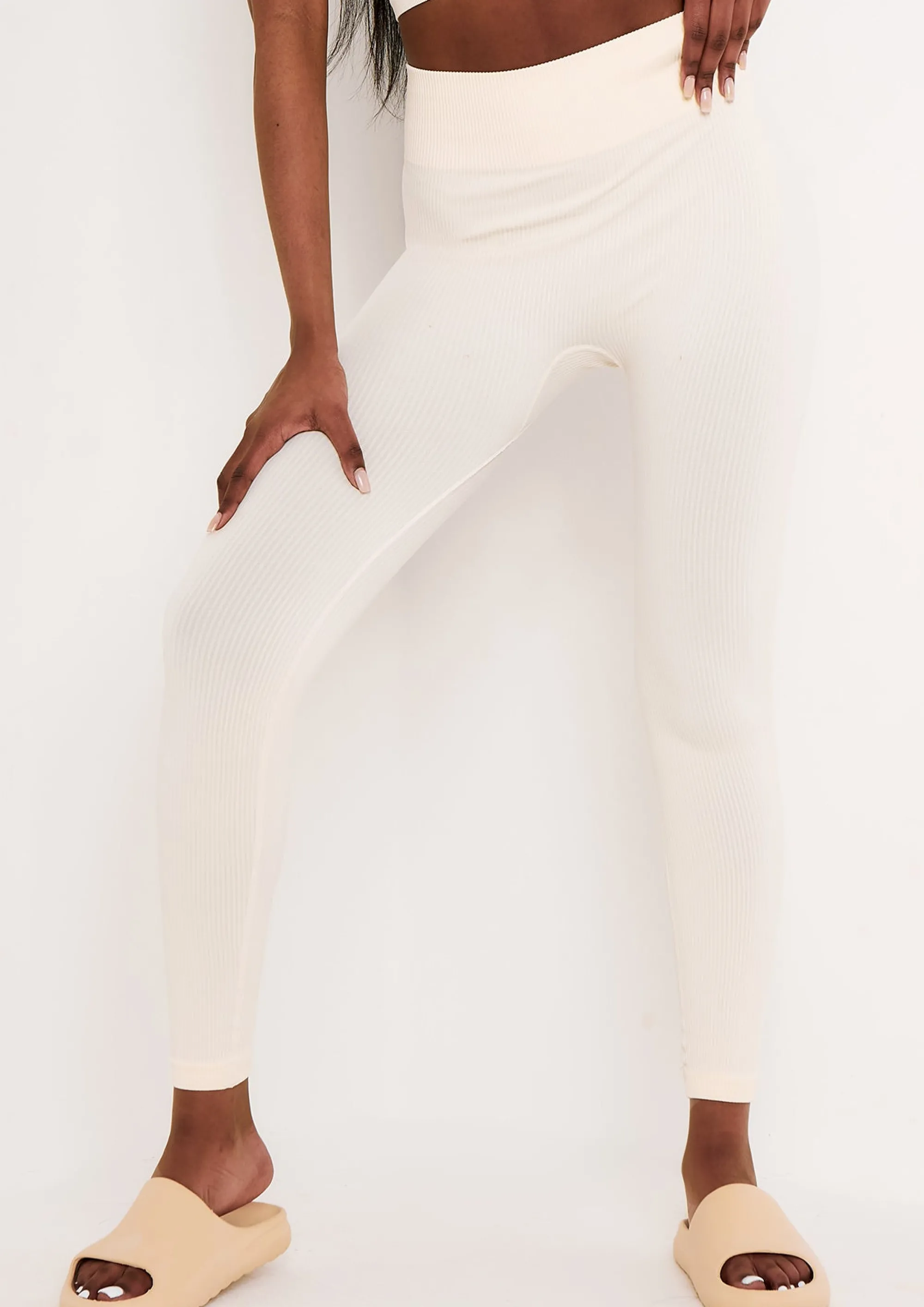 Missy Empire Cyndi Cream Seamless Ribbed High Waisted Leggings^Women Seamless & Shapewear