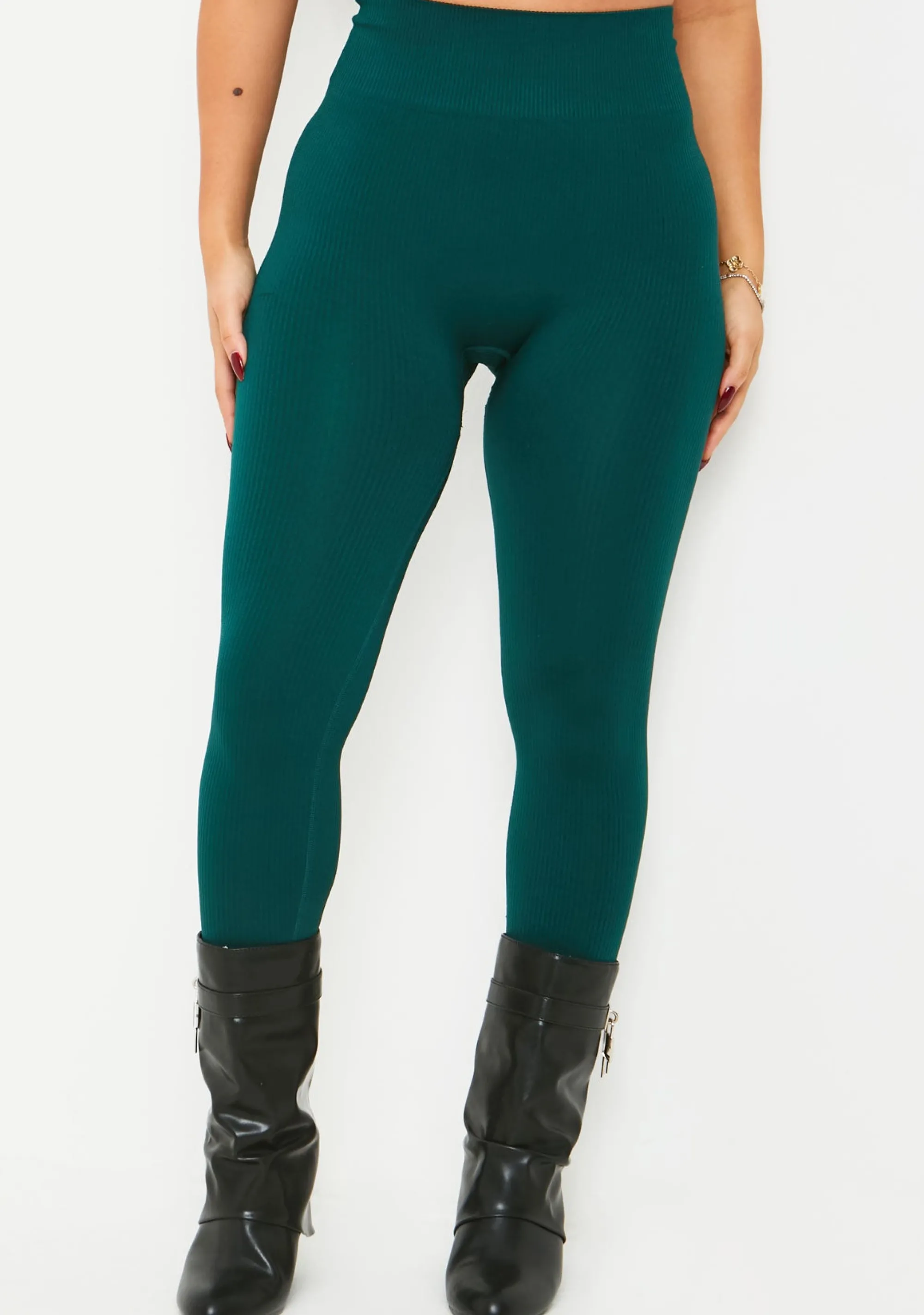 Missy Empire Cyndi Green Seamless Ribbed High Waisted Leggings^Women Seamless & Shapewear