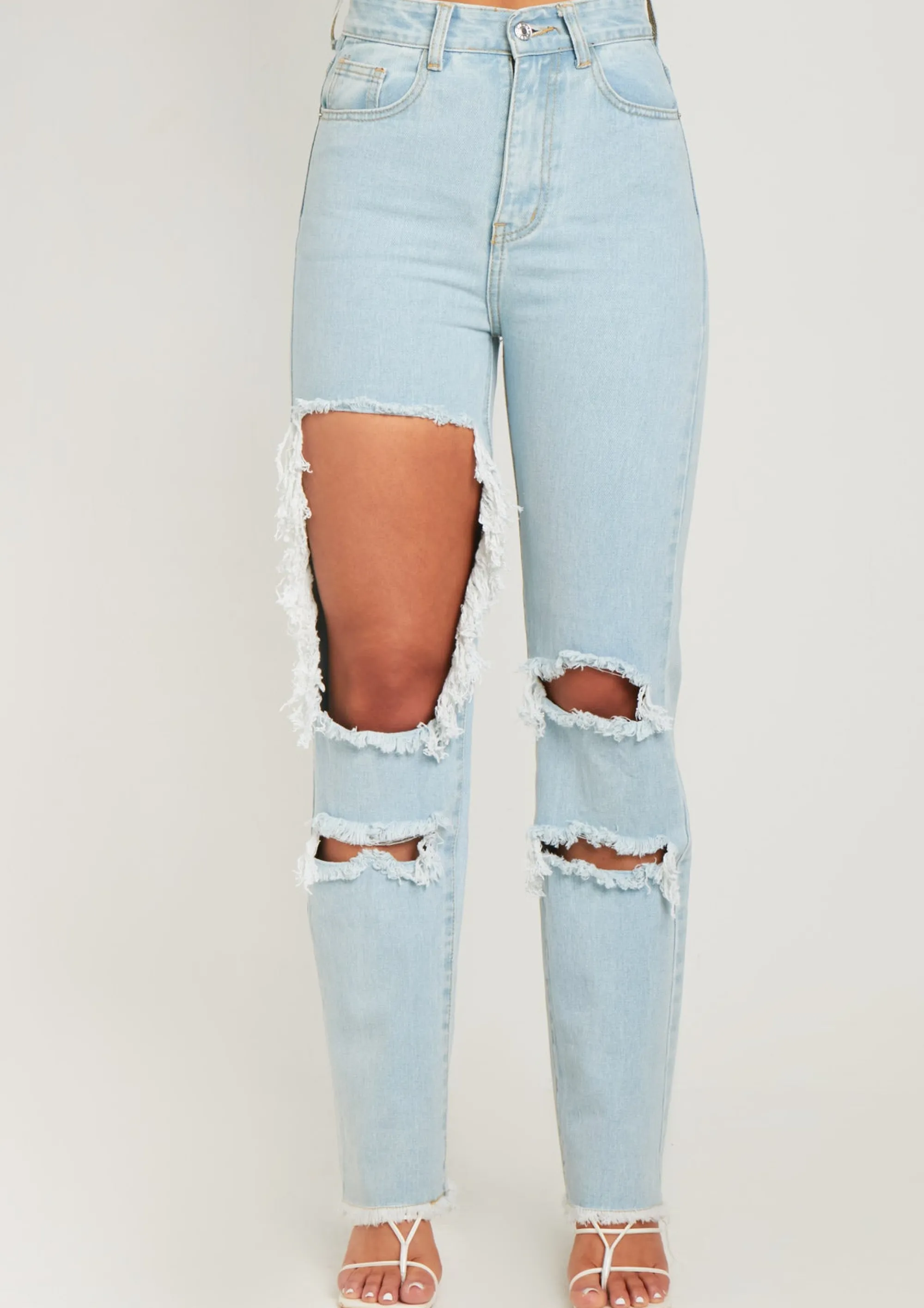 Missy Empire Cyntoia Blue High Waisted Cut Out Ripped Denim Jeans Cheap