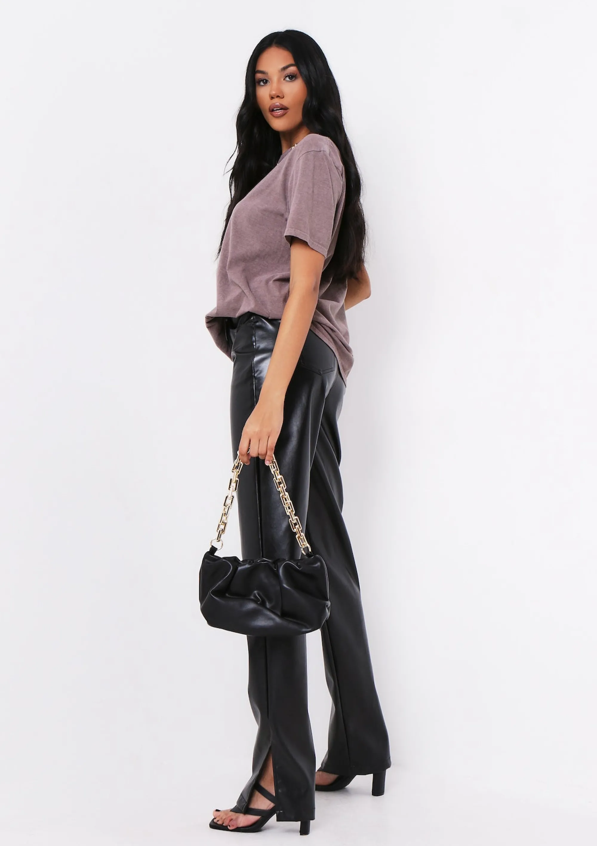 Missy Empire Dahlia Mocha Acid Wash Oversized Crew Neck T-Shirt Hot