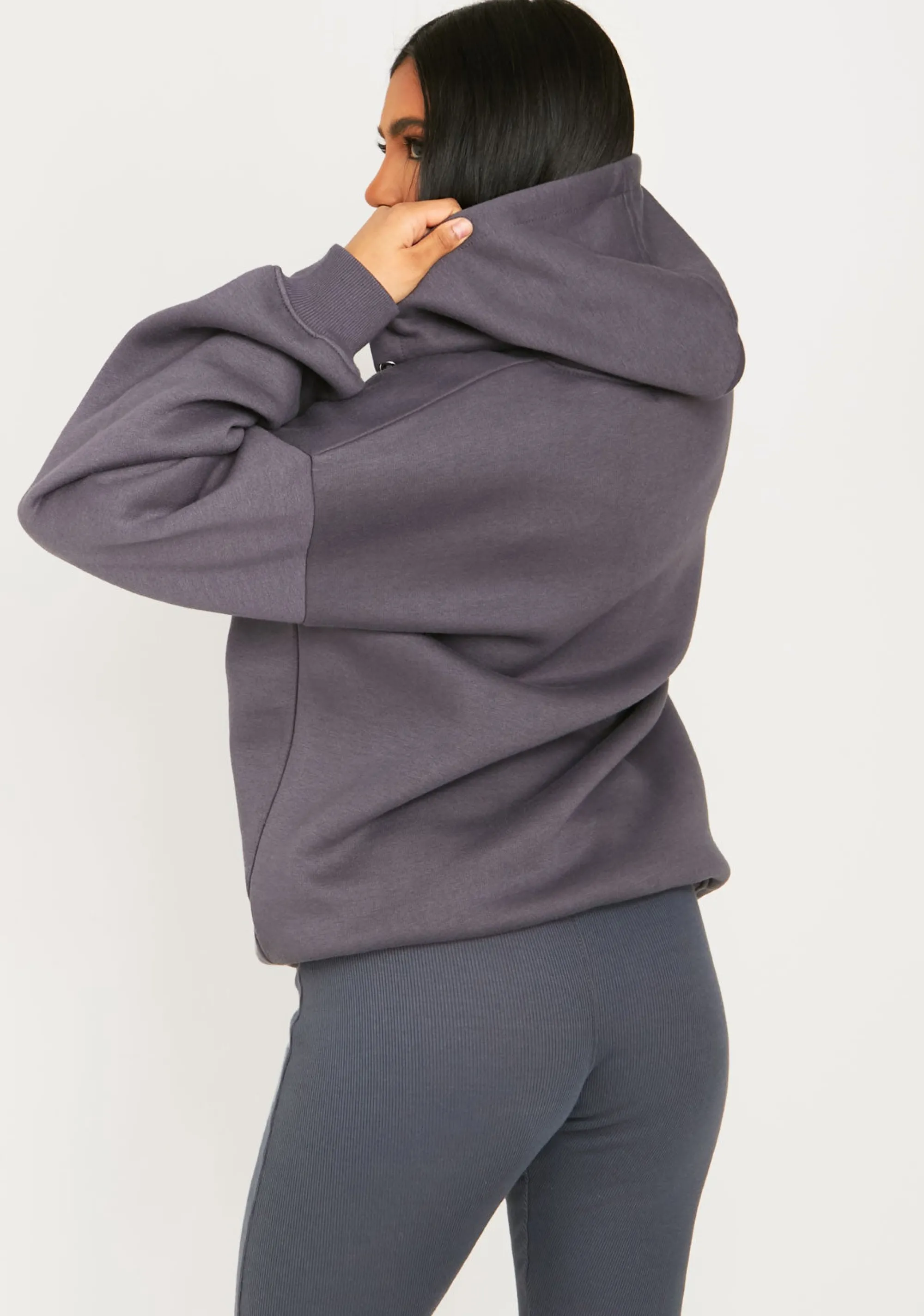 Missy Empire Dani Charcoal Ski Paradise Embroidered Oversized Zip Through Hoodie^Women Loungewear