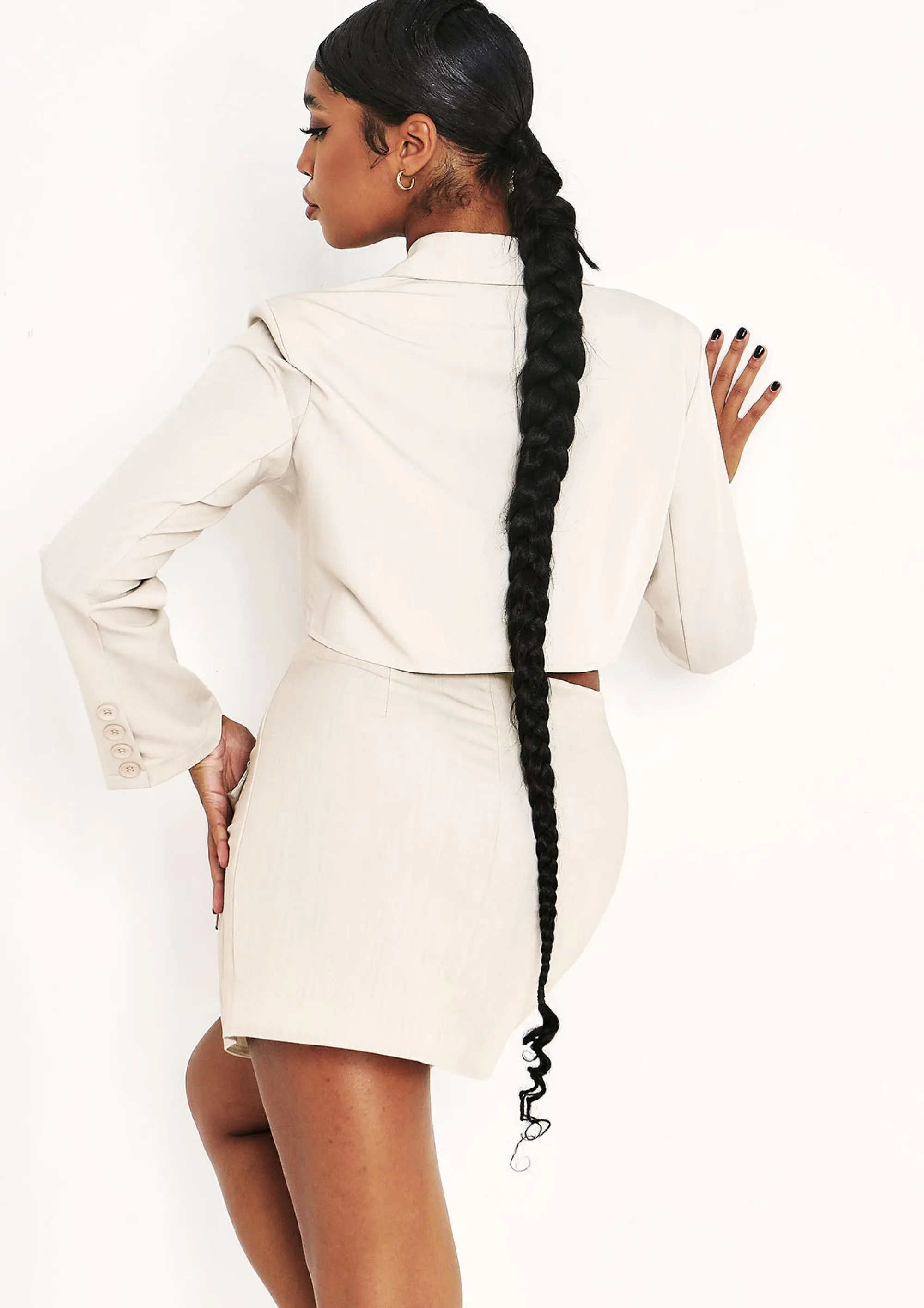 Missy Empire Danna Beige Plunge Cropped Blazer Store