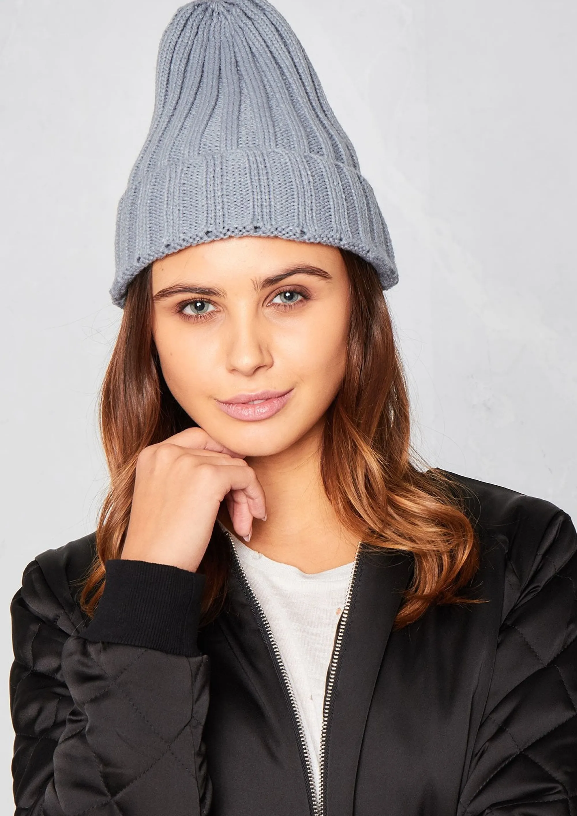 Missy Empire Danni Grey Plain Ribbed Beanie^Women Hats