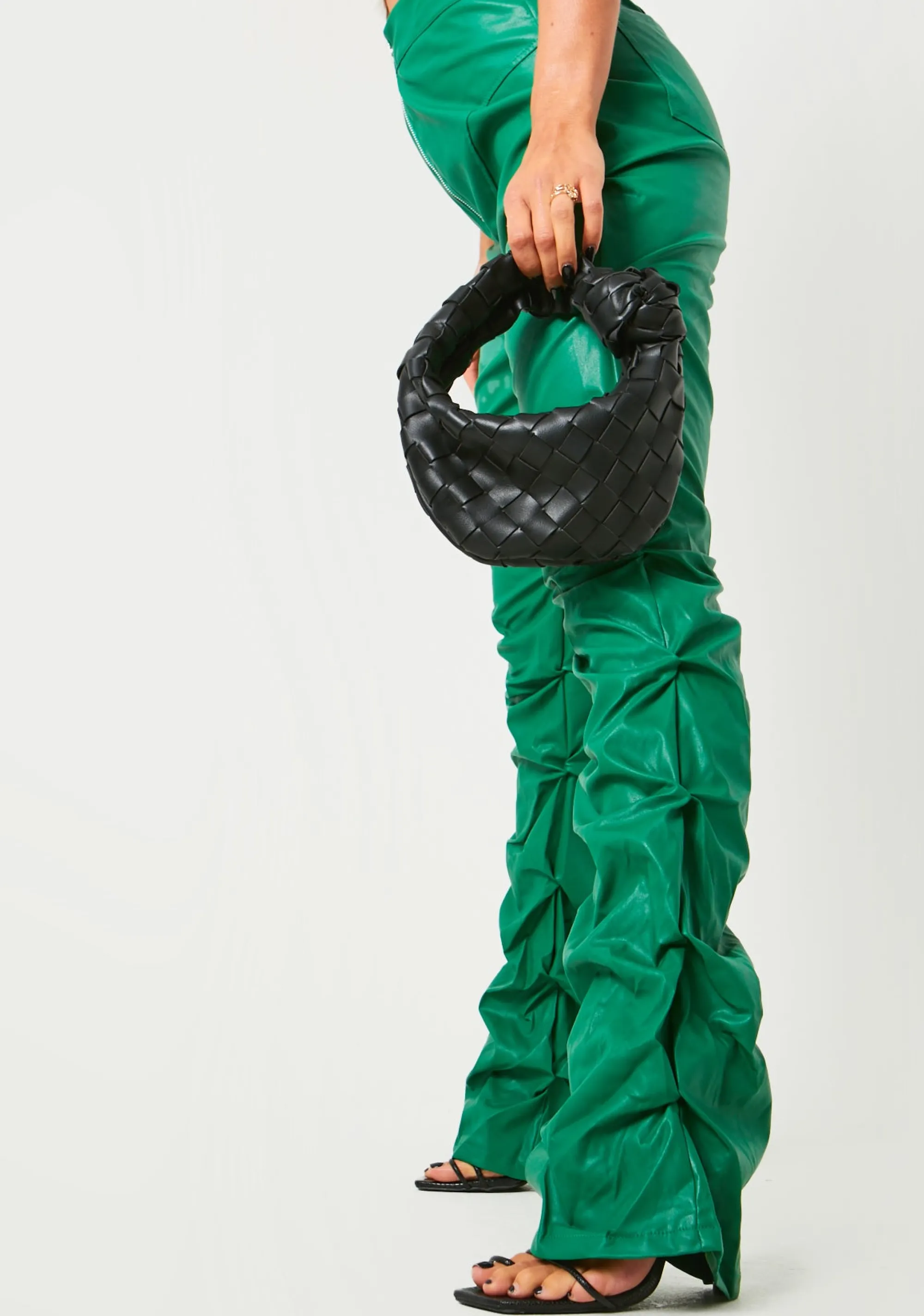 Missy Empire Darelle Green High Waisted Ruched Pu Trousers^Women Trousers