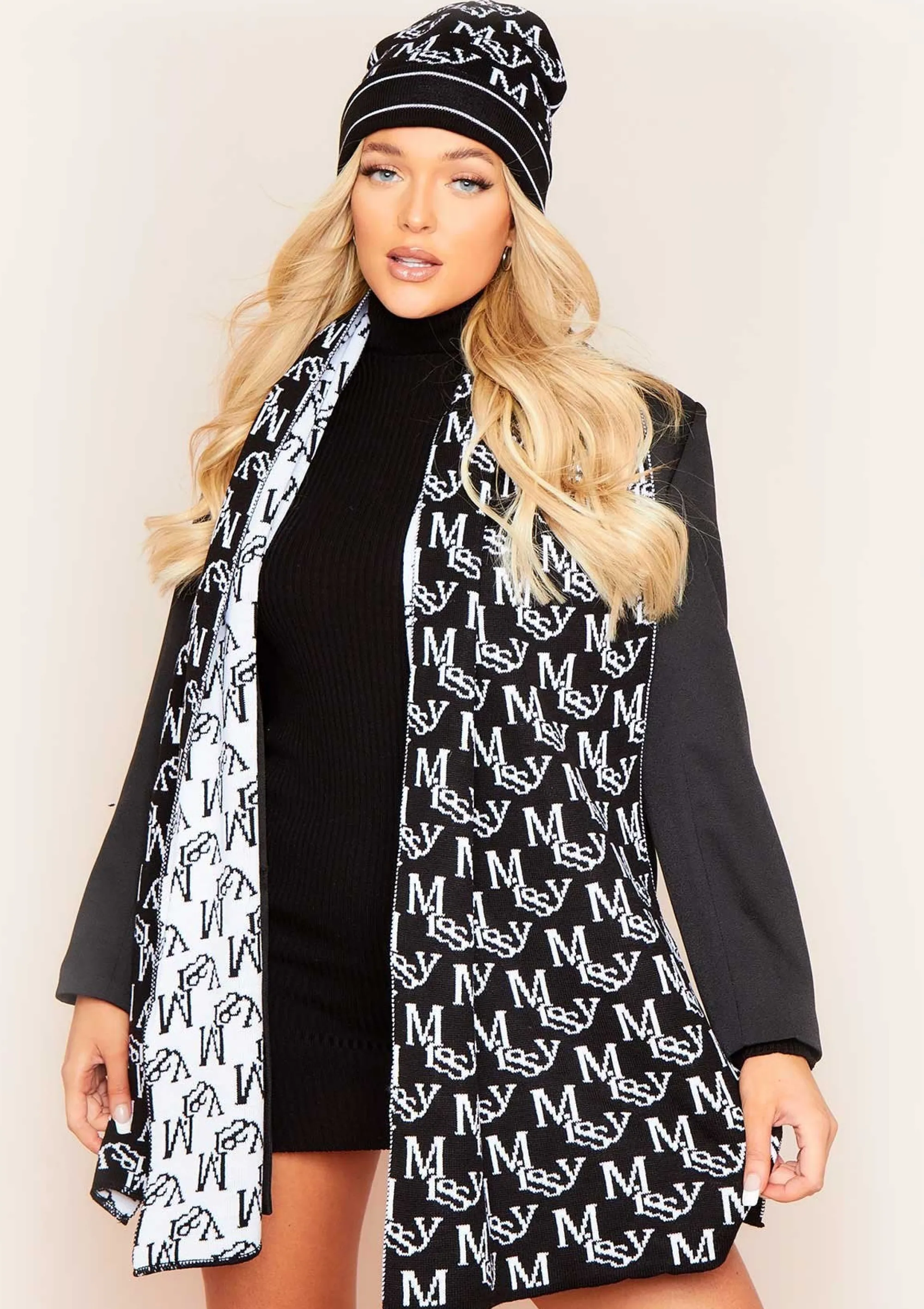 Missy Empire Eleanor Black Print Oversized Long Knitted Scarf^Women Scarves