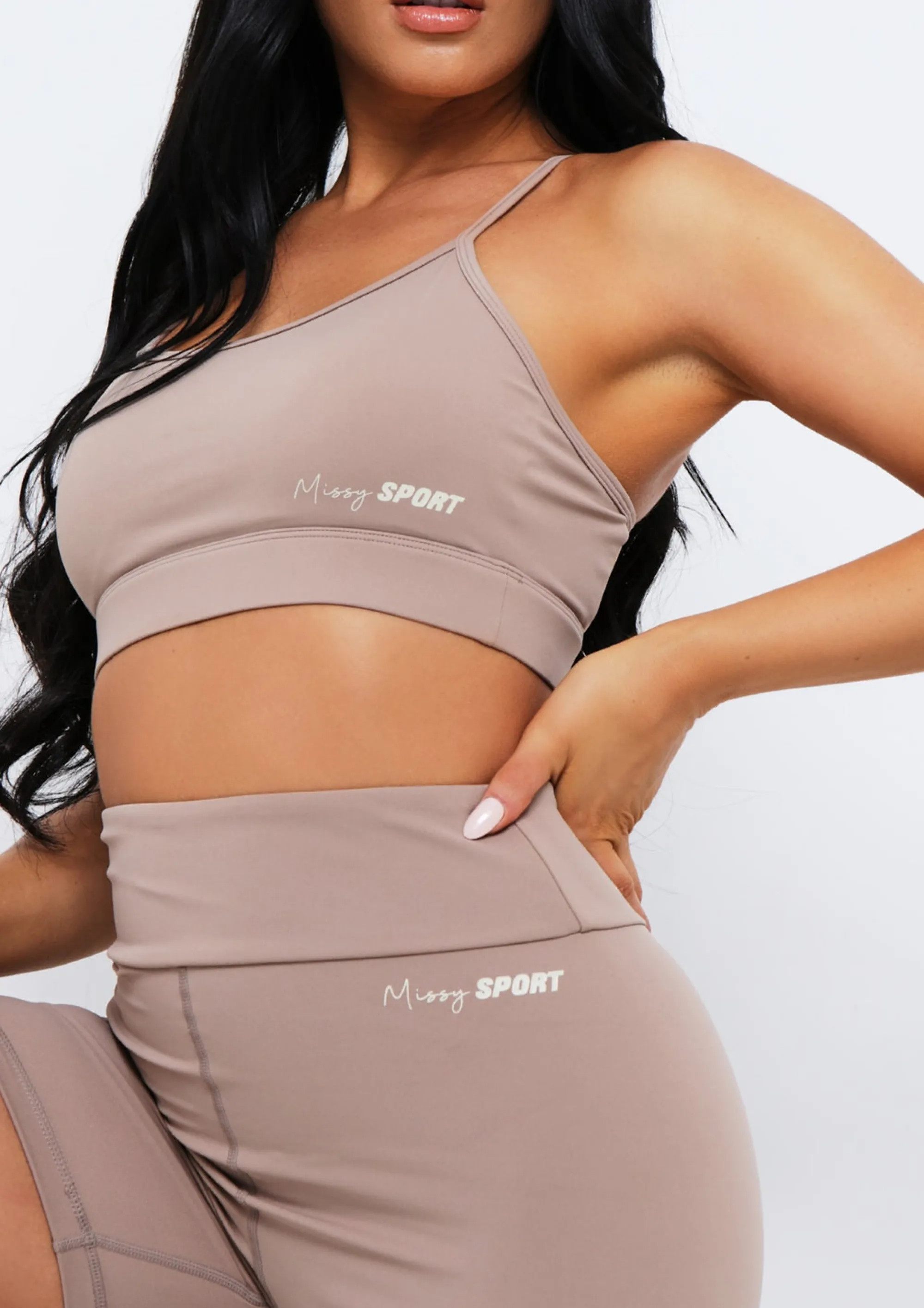 Missy Empire Eleanor Mocha Missy Sport Strappy Crop Gym Top^Women Activewear