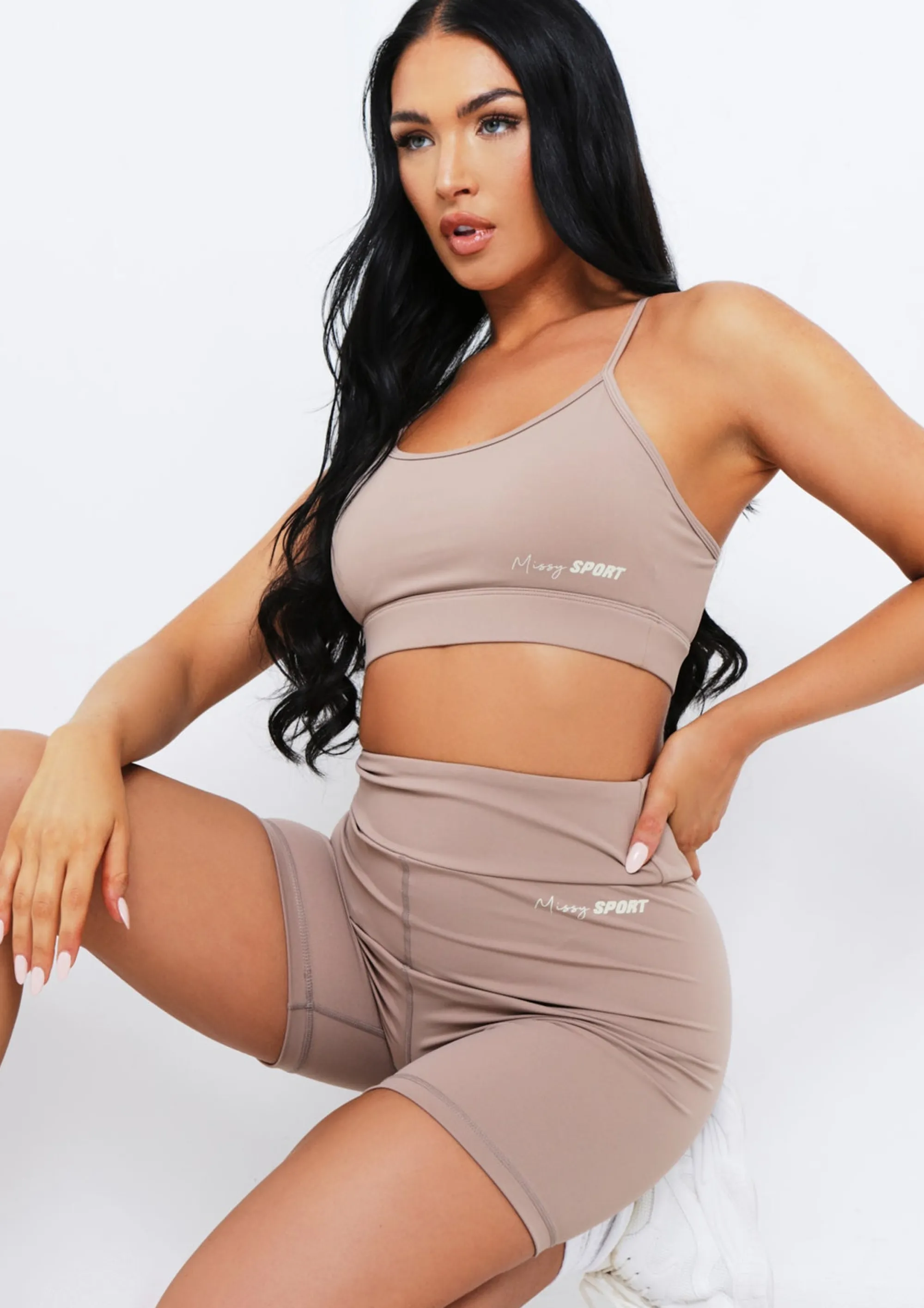 Missy Empire Eleanor Mocha Missy Sport Strappy Crop Gym Top^Women Activewear
