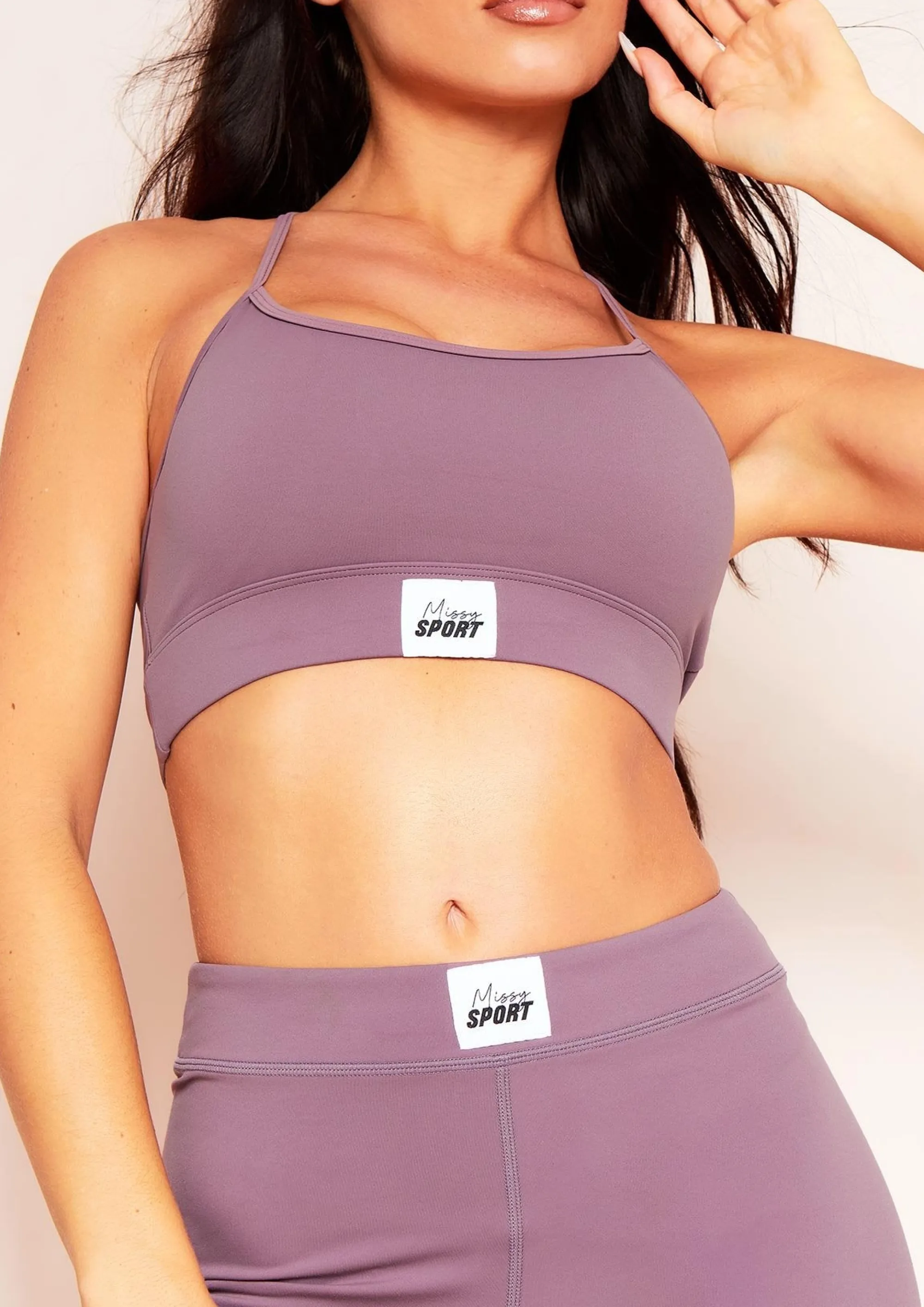 Missy Empire Elena Purple Missy Sport Tab Logo Thick Strappy Gym Crop Top Best