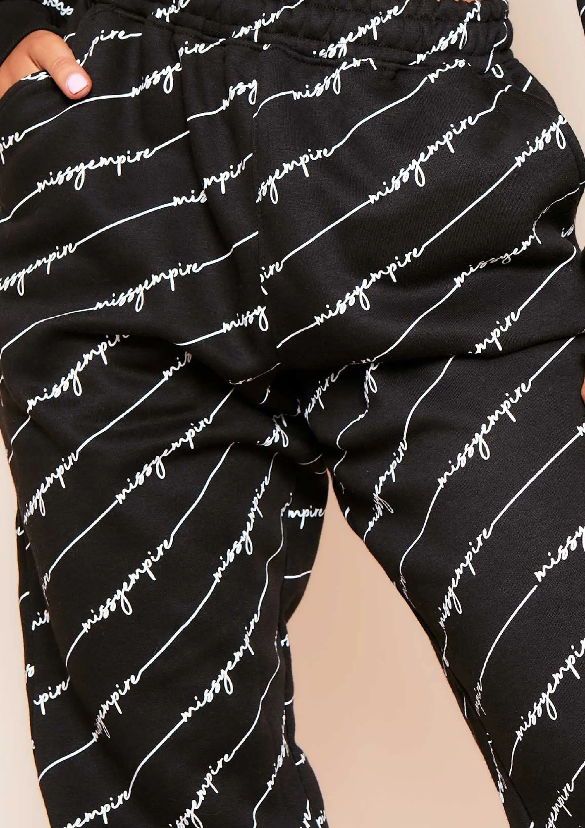 Missy Empire Eliora Black Repetitive Slogan Joggers Clearance