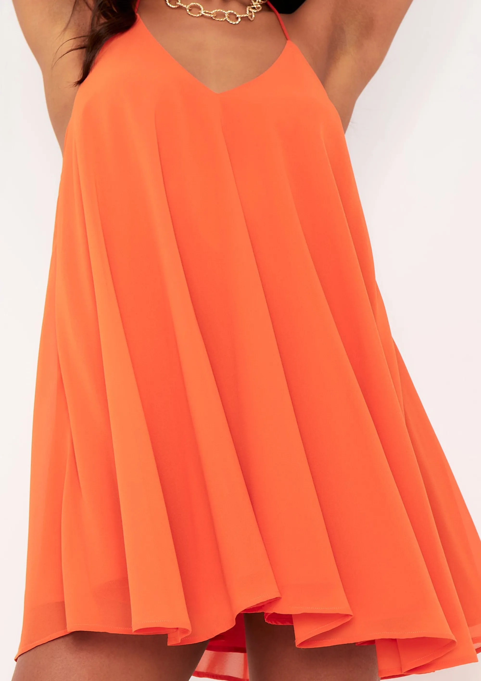 Missy Empire Elsie Orange Halter Neck Trapeze Mini Dress^Women Dresses