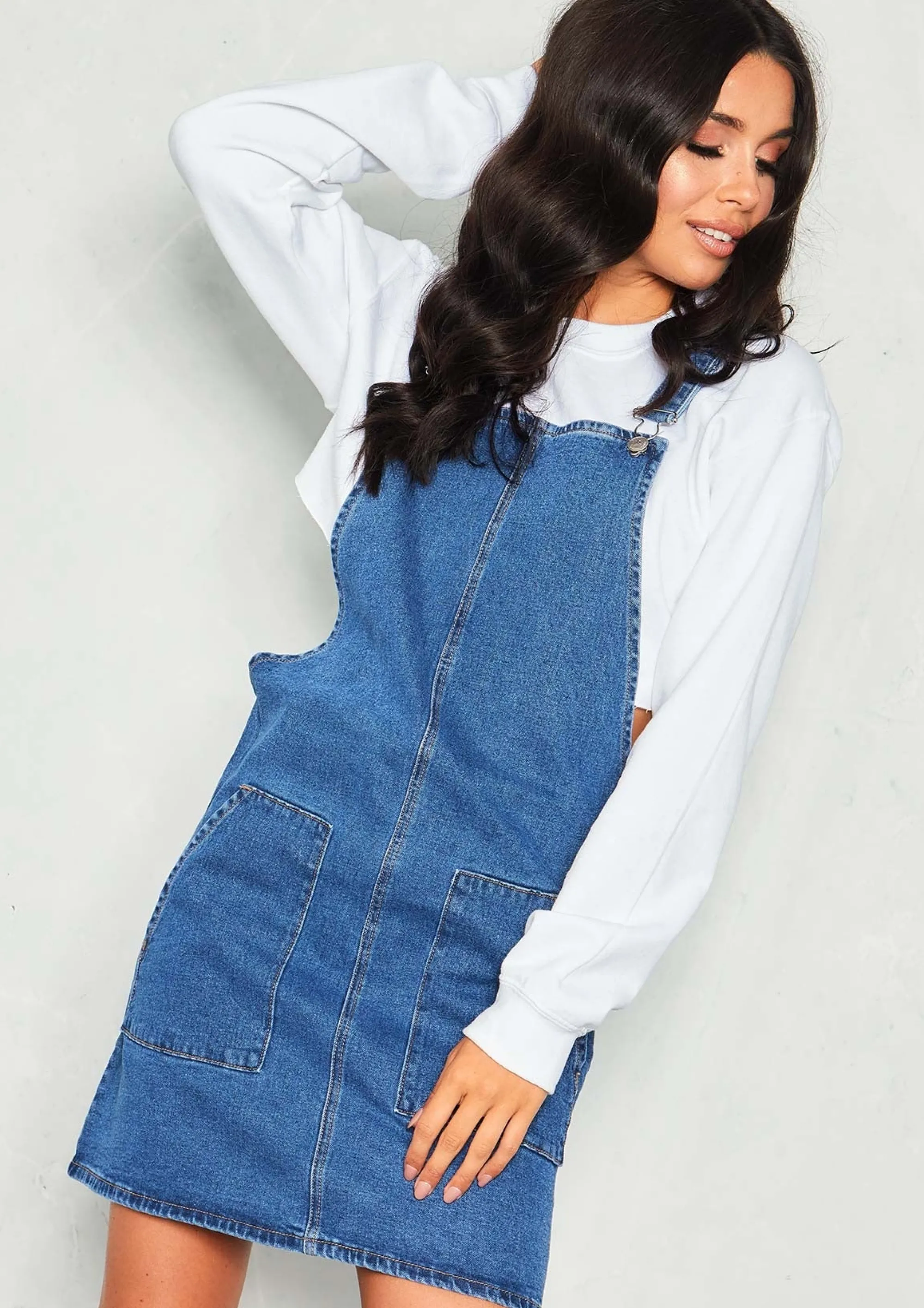 Missy Empire Em Denim Dungaree Dress^Women Dresses