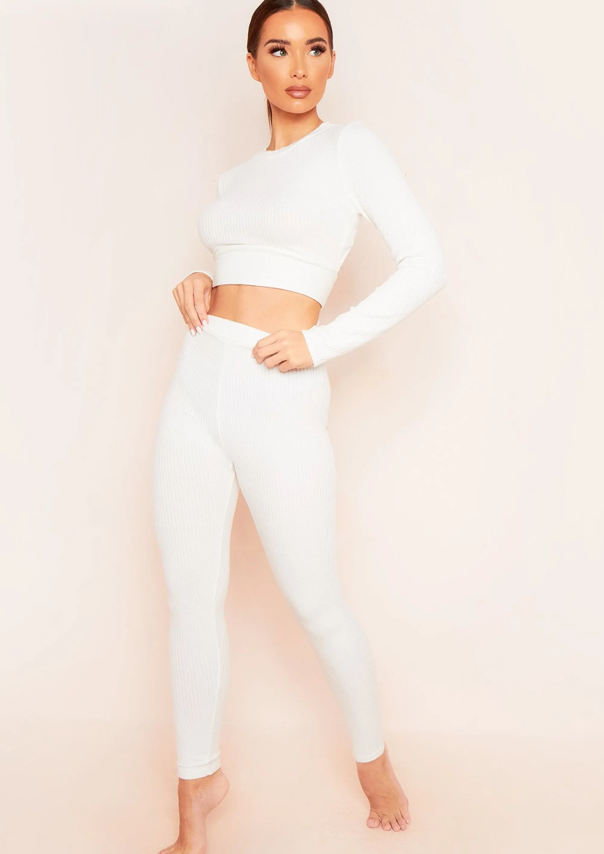 Missy Empire Emma Cream Brushed Rib Wrap Back Tie Waist Crop Top New