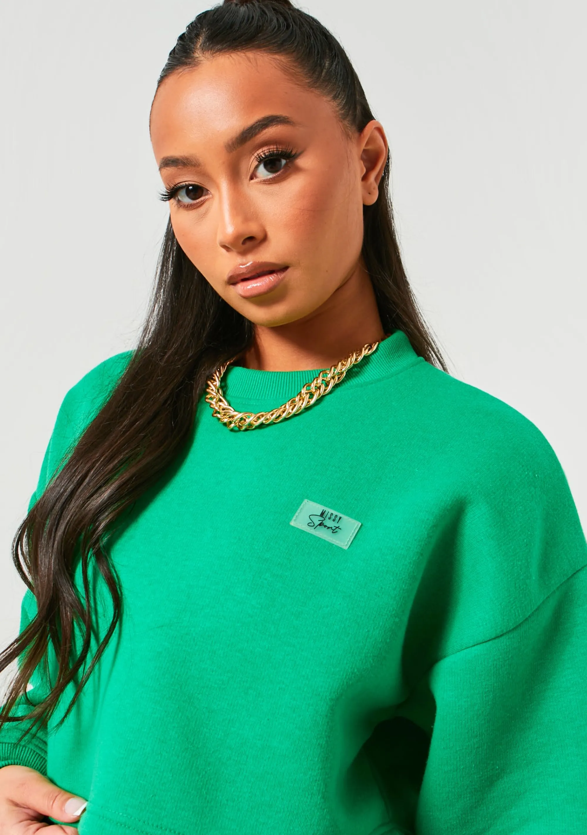 Missy Empire Emmie Green Missy Sport Oversized Cropped Sweatshirt^Women Loungewear