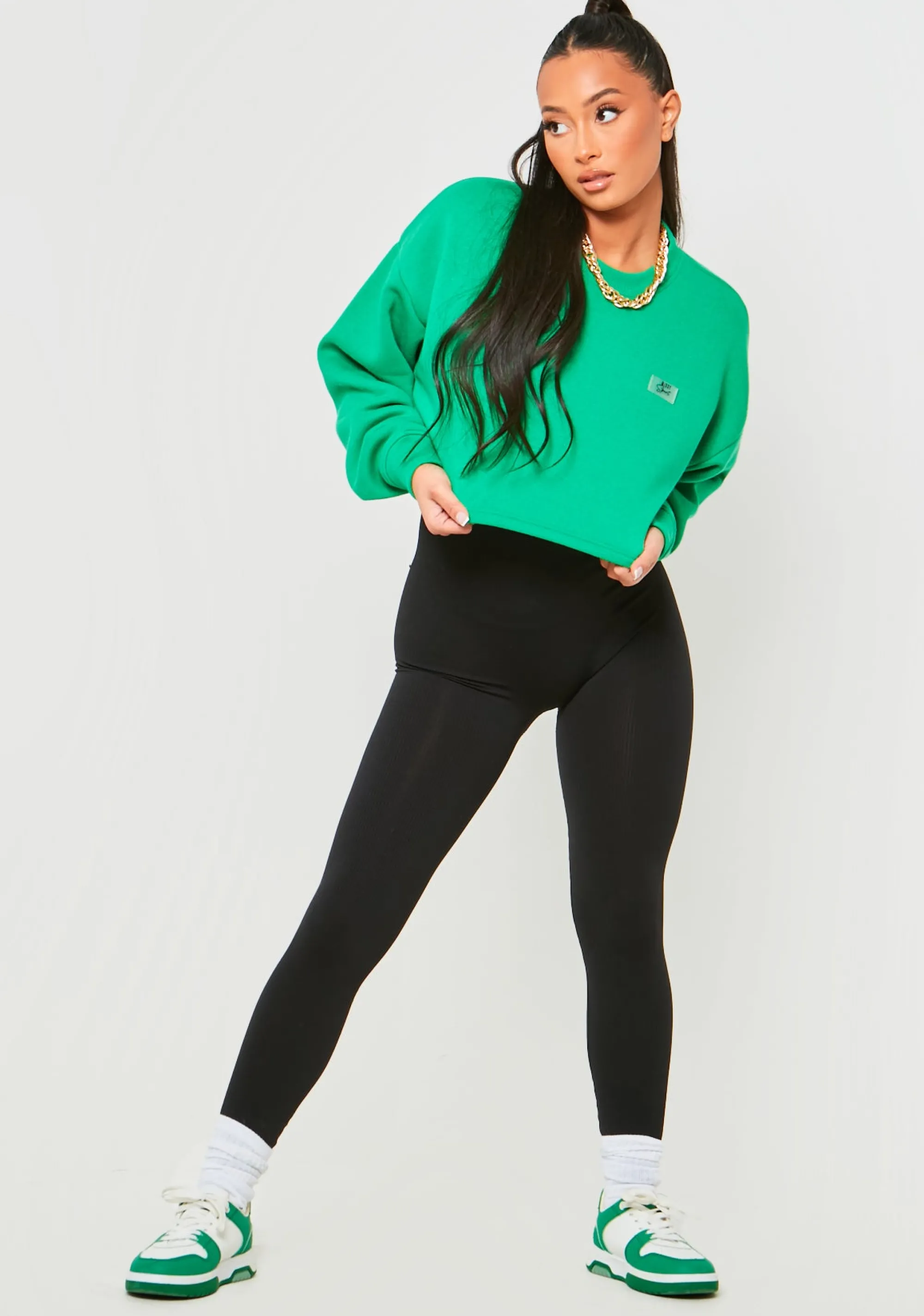 Missy Empire Emmie Green Missy Sport Oversized Cropped Sweatshirt^Women Loungewear