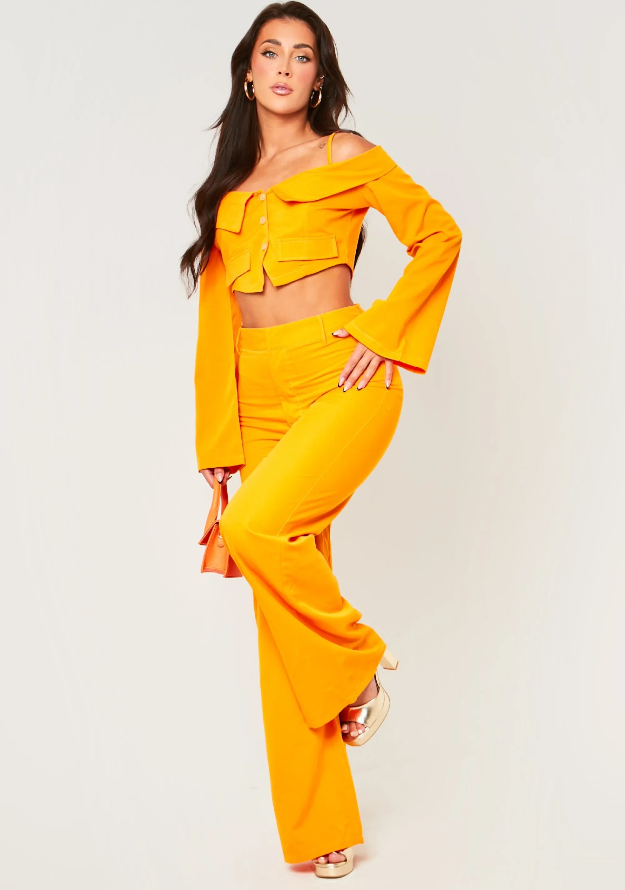 Missy Empire Evangelina Orange Fit And Flare Trousers^Women Trousers