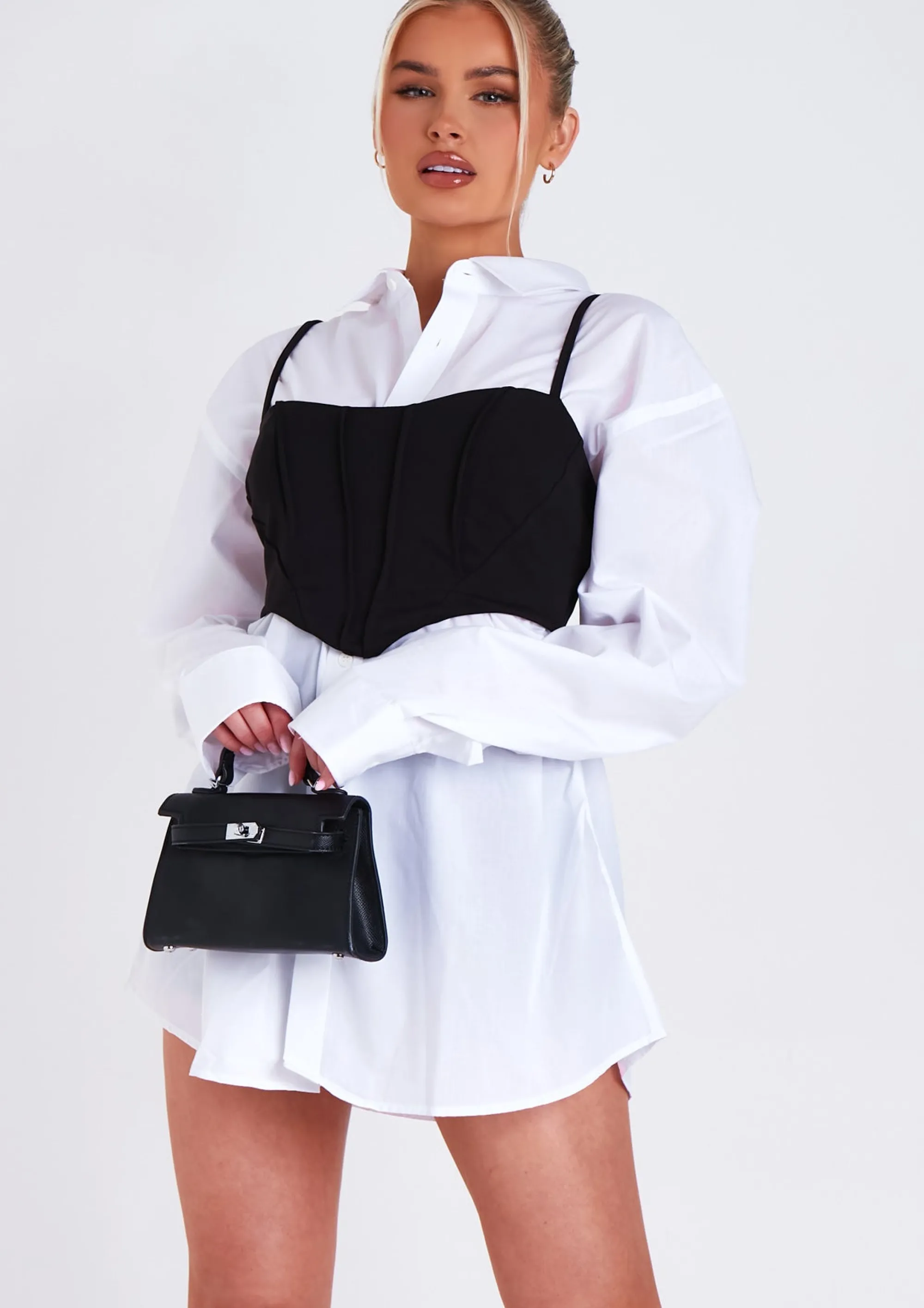 Missy Empire Eve Black Curved Hem Corset Crop Top Outlet