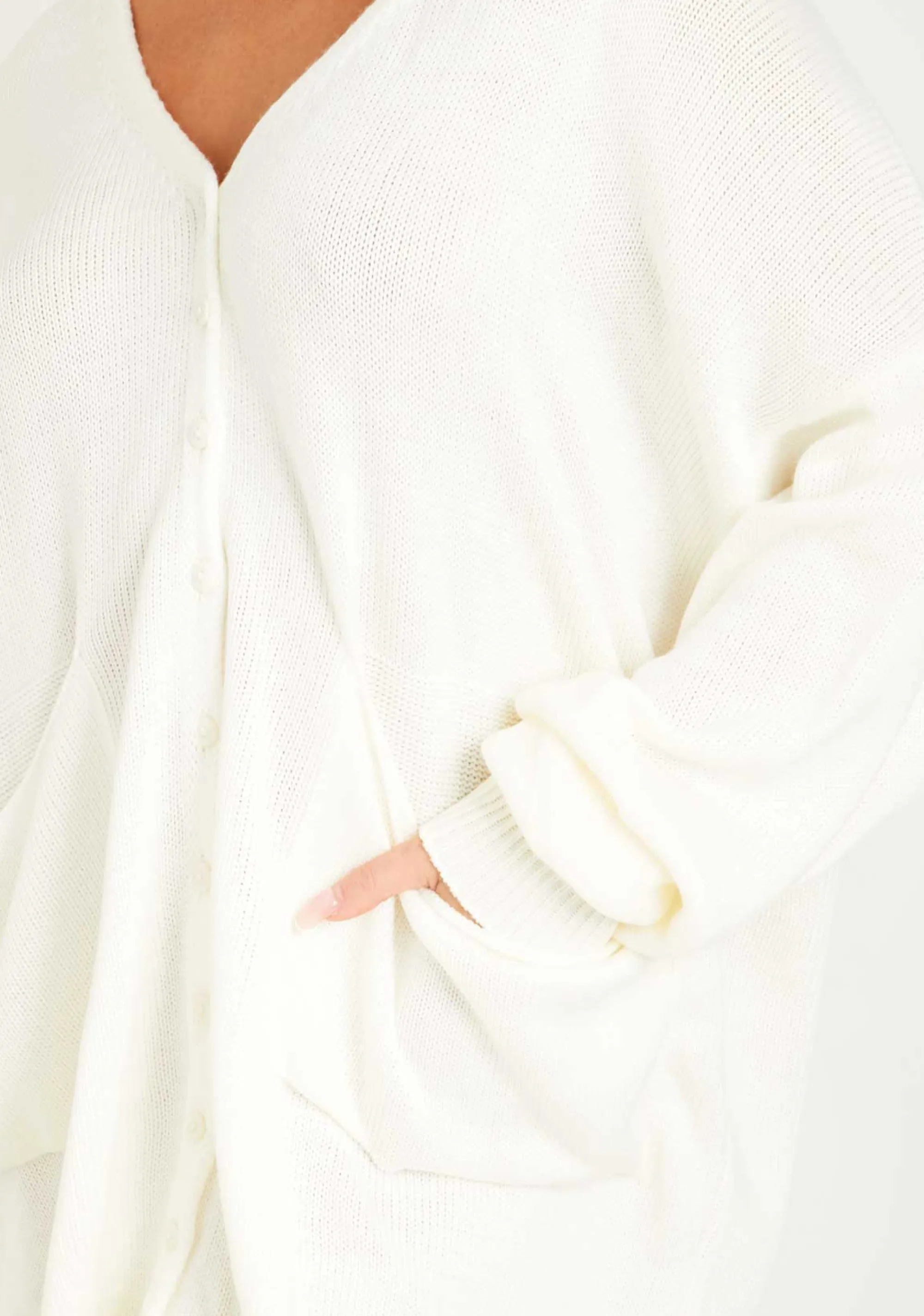 Missy Empire Freya Cream Knitted Oversized Button Through V-Neck Cardigan Dress^Women Loungewear