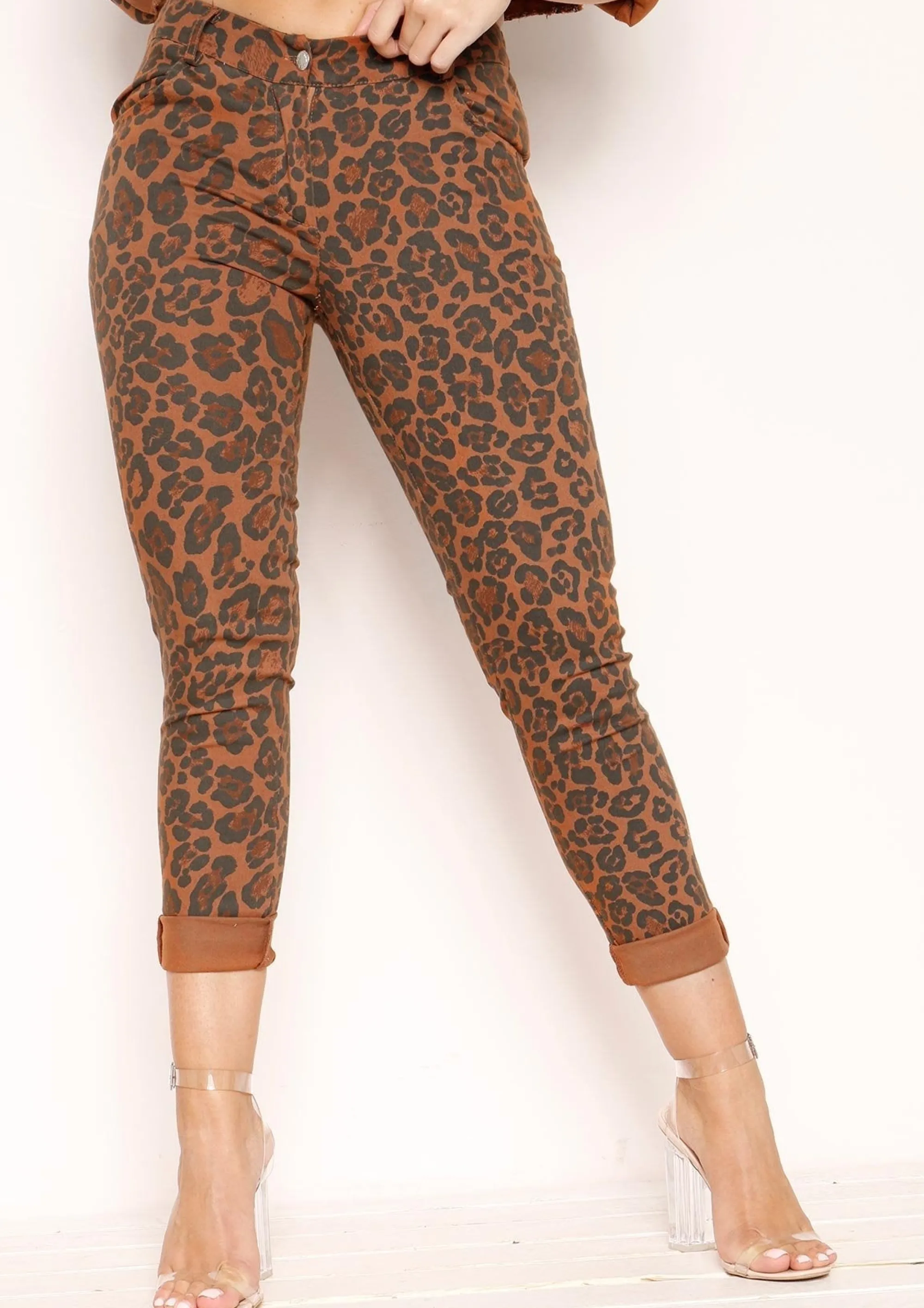 Missy Empire Geena Brown Leopard Print Jeans New