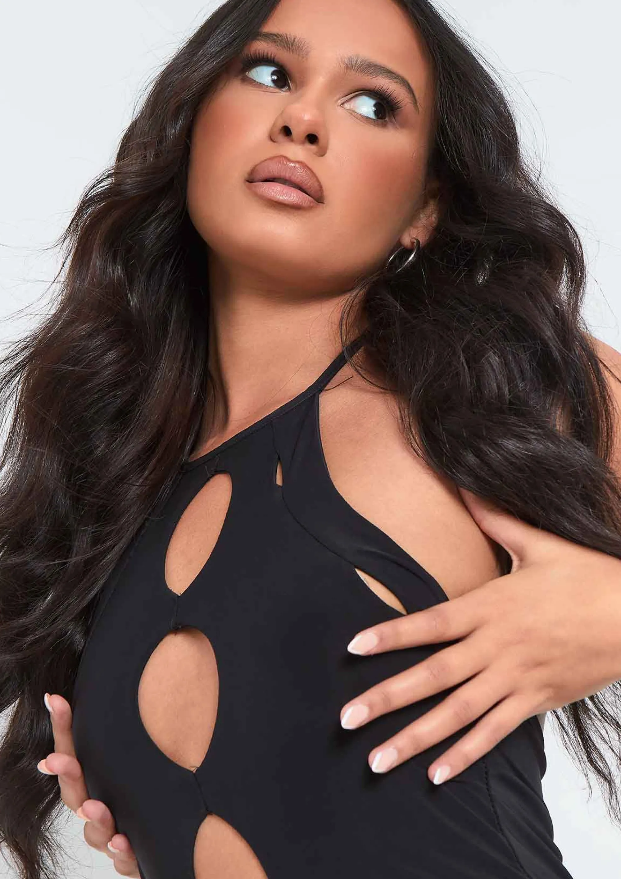 Missy Empire Giselle Black Cut Out Halter Neck Double Layered Mini Dress^Women Dresses