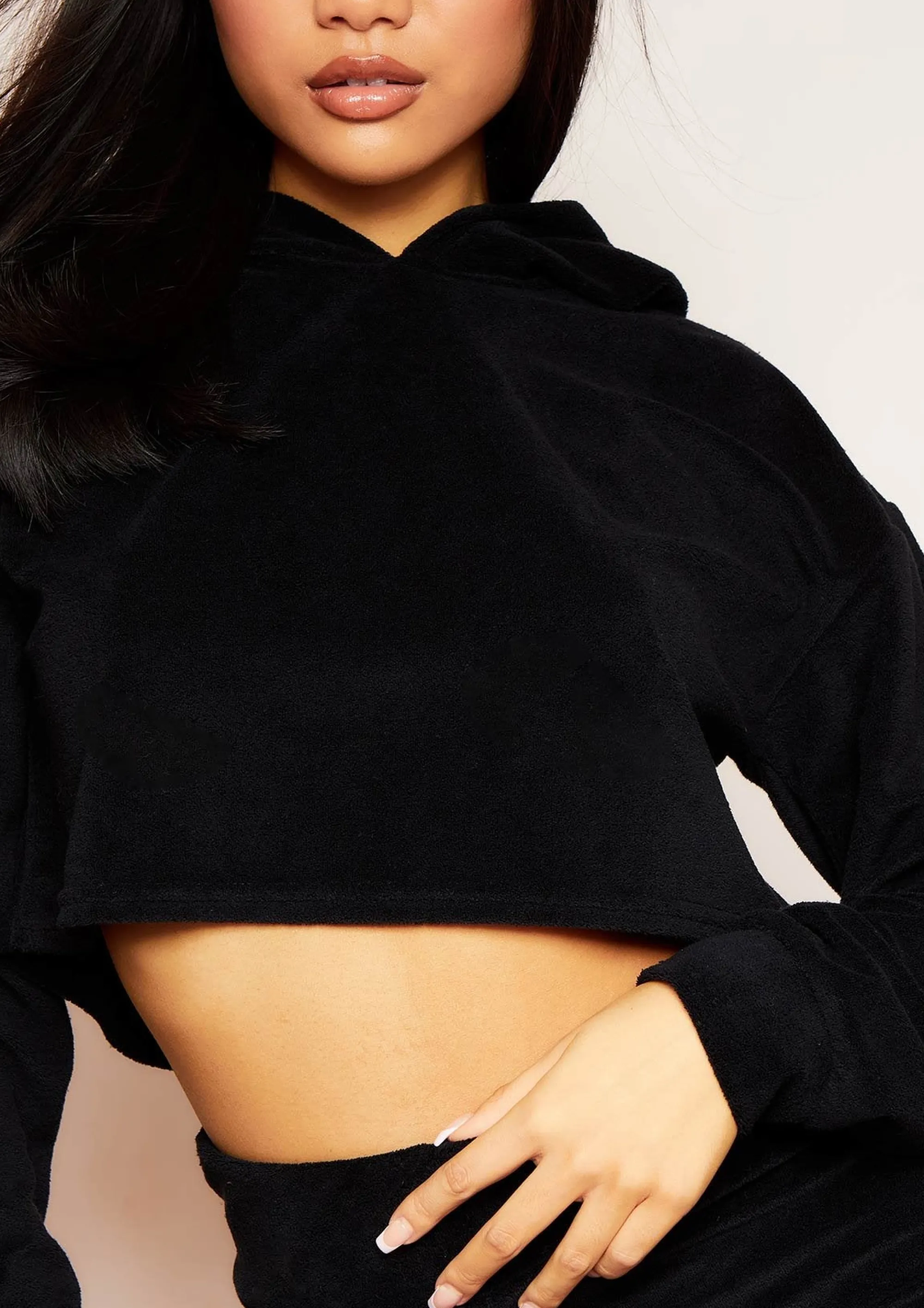 Missy Empire Grace Black Velour Cropped Hoodie^Women Tracksuits