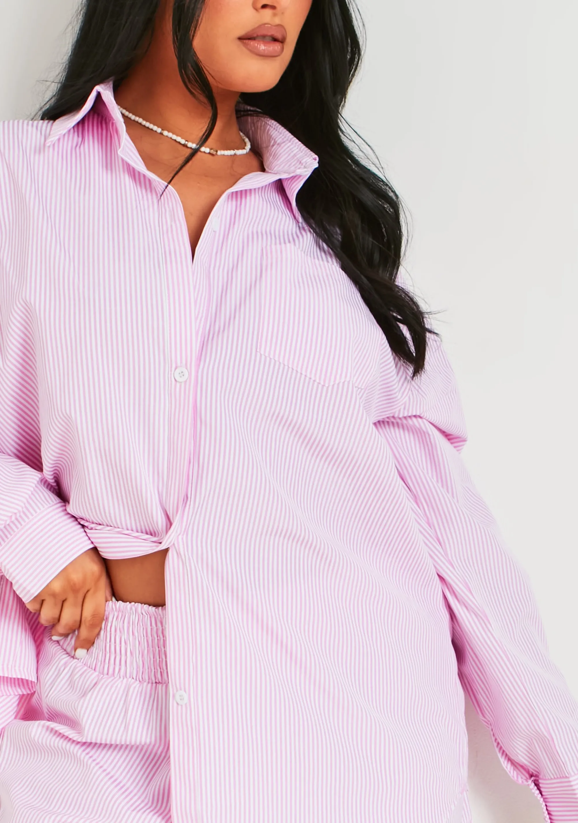 Missy Empire Hallie Pink Pinstripe Oversized Shirt Best